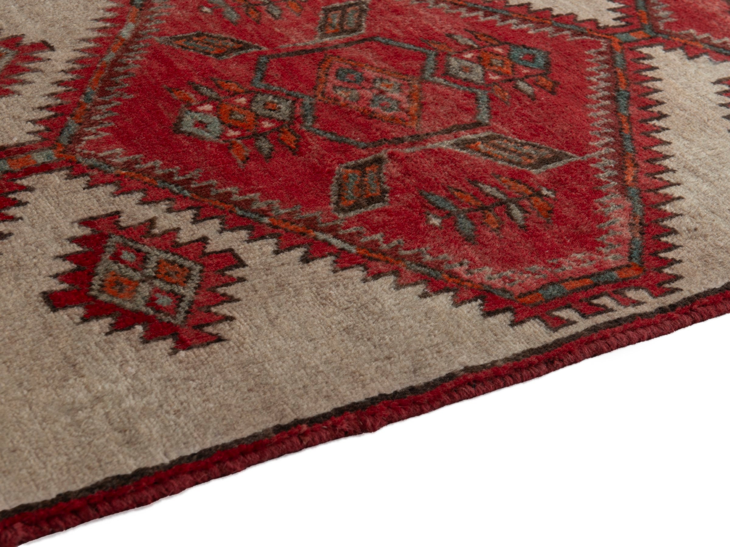 Persian Ardabil accent rug in cream and deep red, view 7 of 16