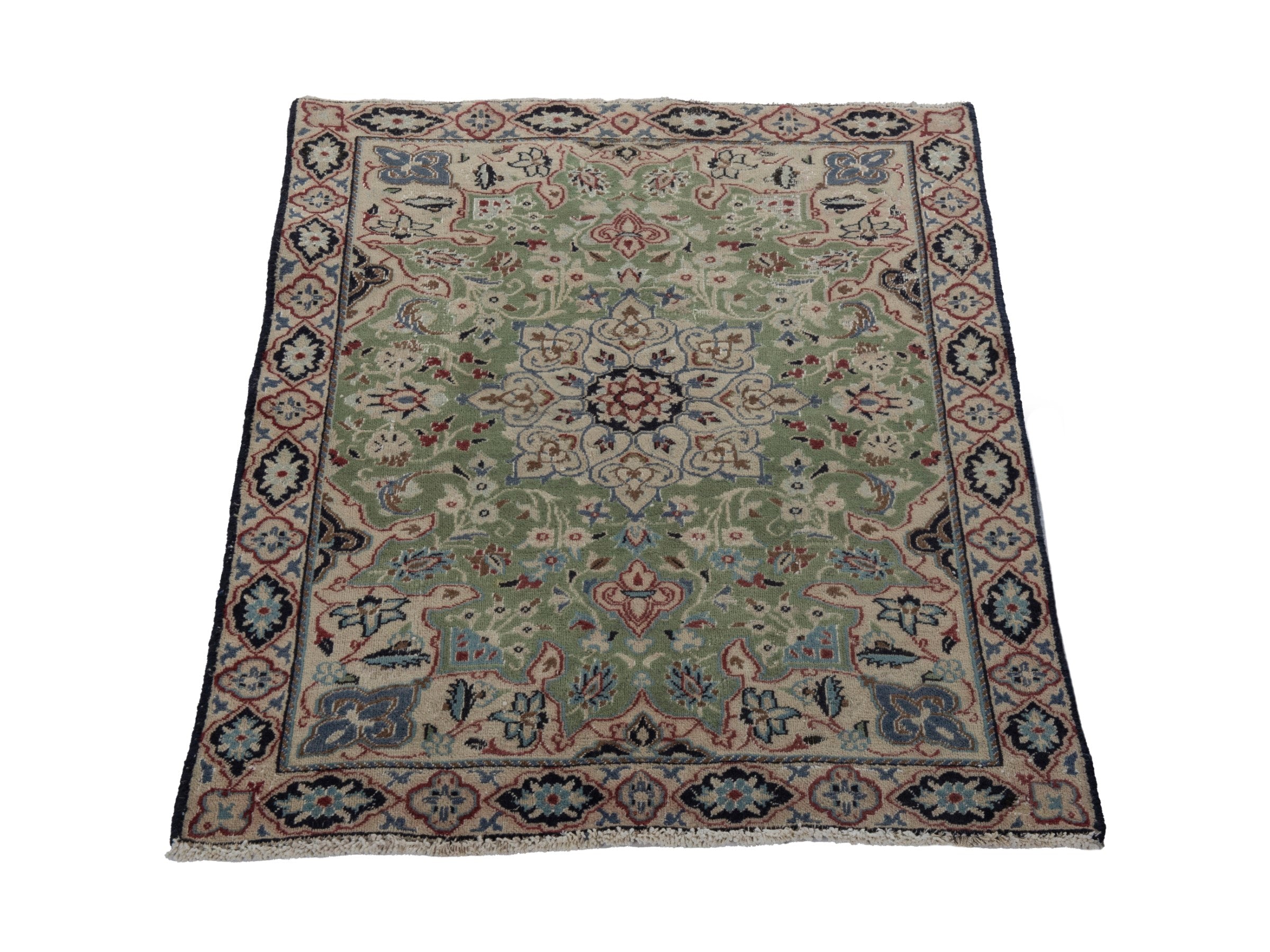 Persian Nain accent rug in sage and cream, view 2 of 16