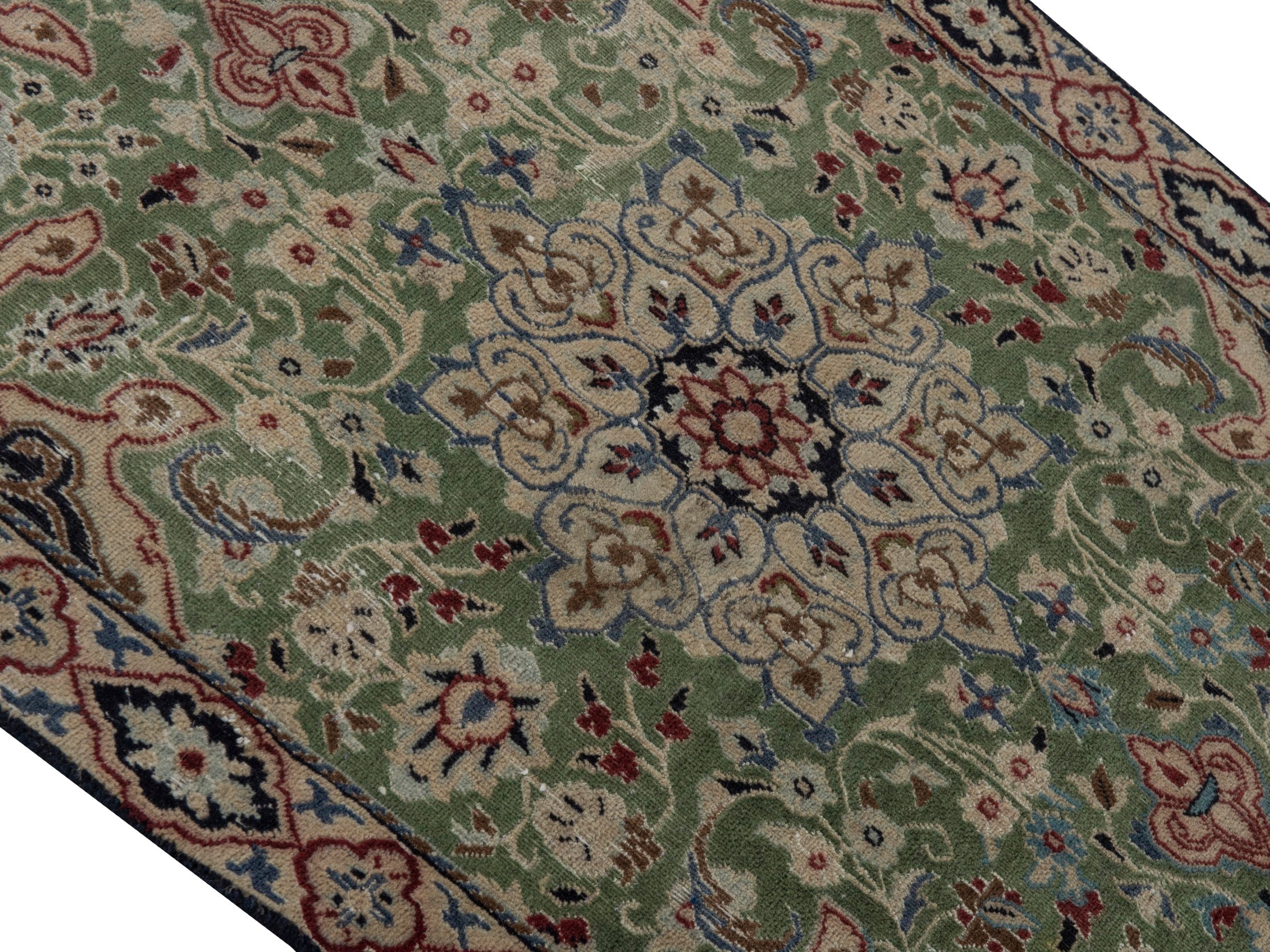 Persian Nain accent rug in sage and cream, view 3 of 16