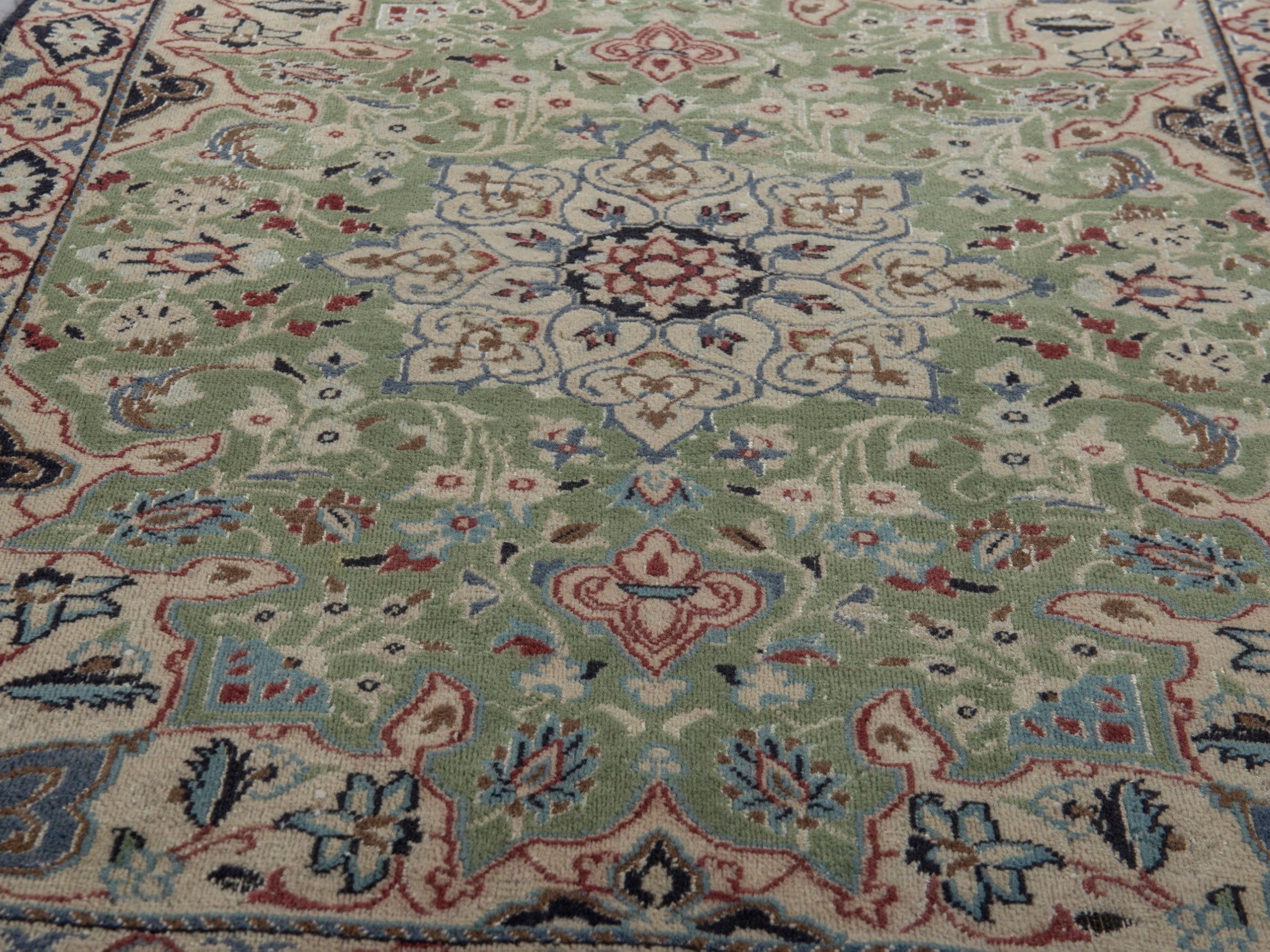 Persian Nain accent rug in sage and cream, view 8 of 16