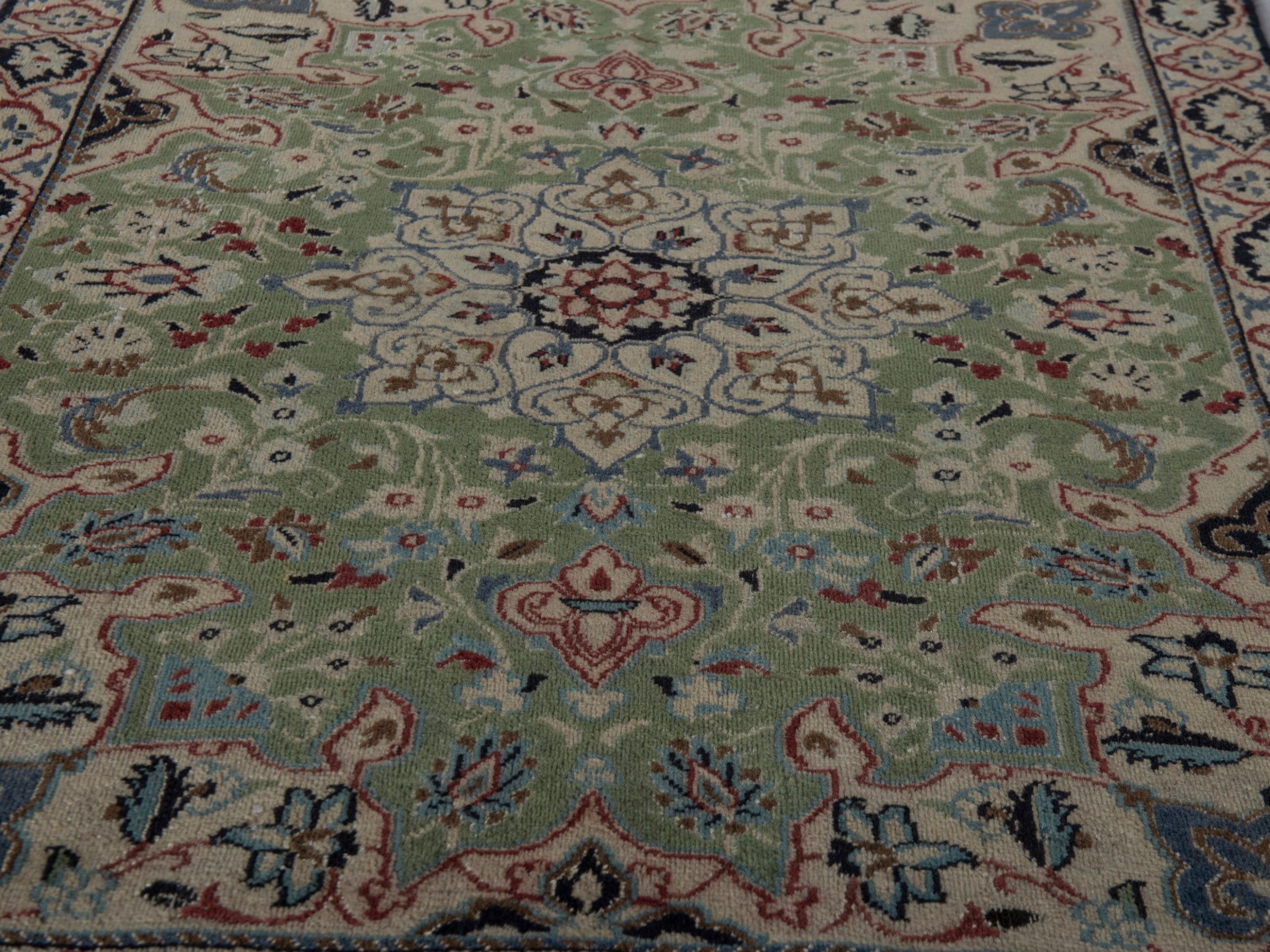 Persian Nain accent rug in sage and cream, view 10 of 16