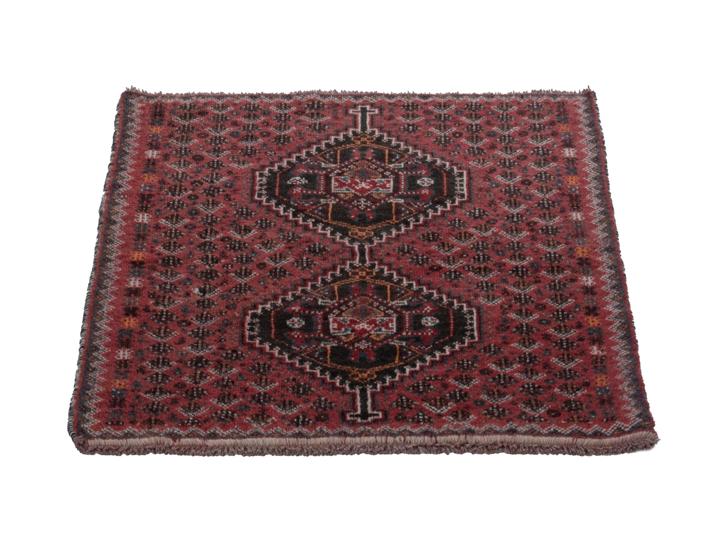Persian Shiraz accent rug in burgundy and deep red, view 2 of 16