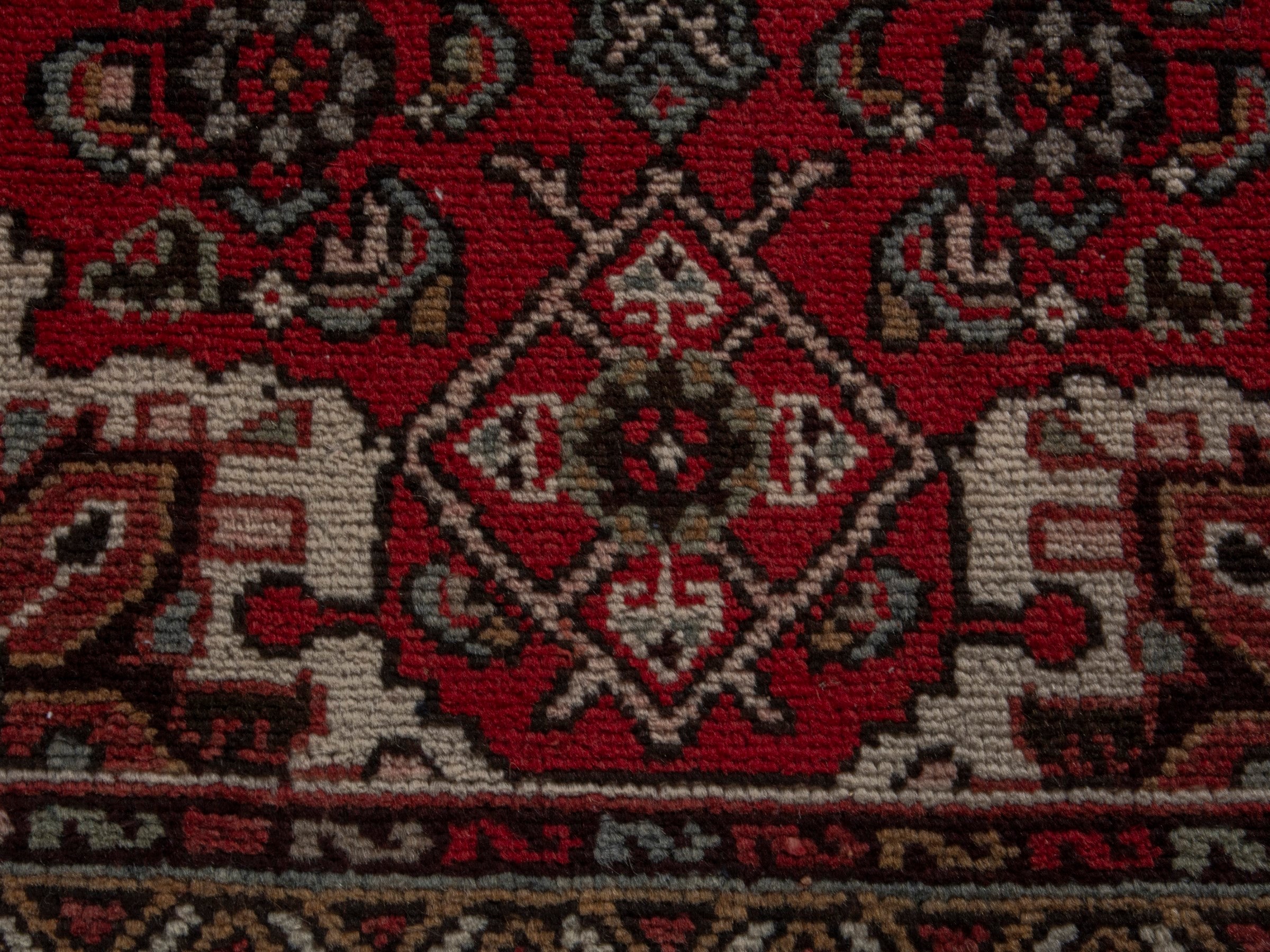 Persian Hamedan accent rug in deep red and cream, view 10 of 16