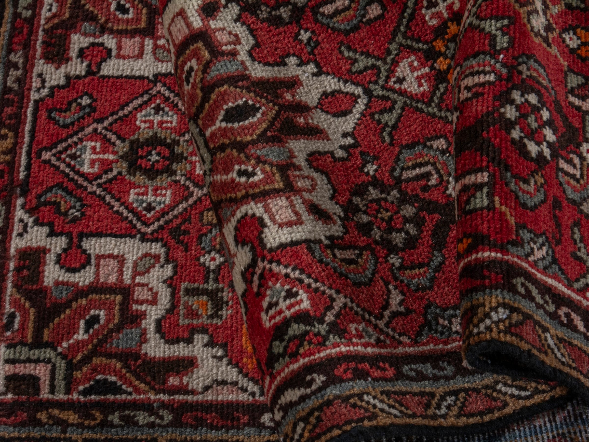 Persian Hamedan accent rug in deep red and cream, view 13 of 16