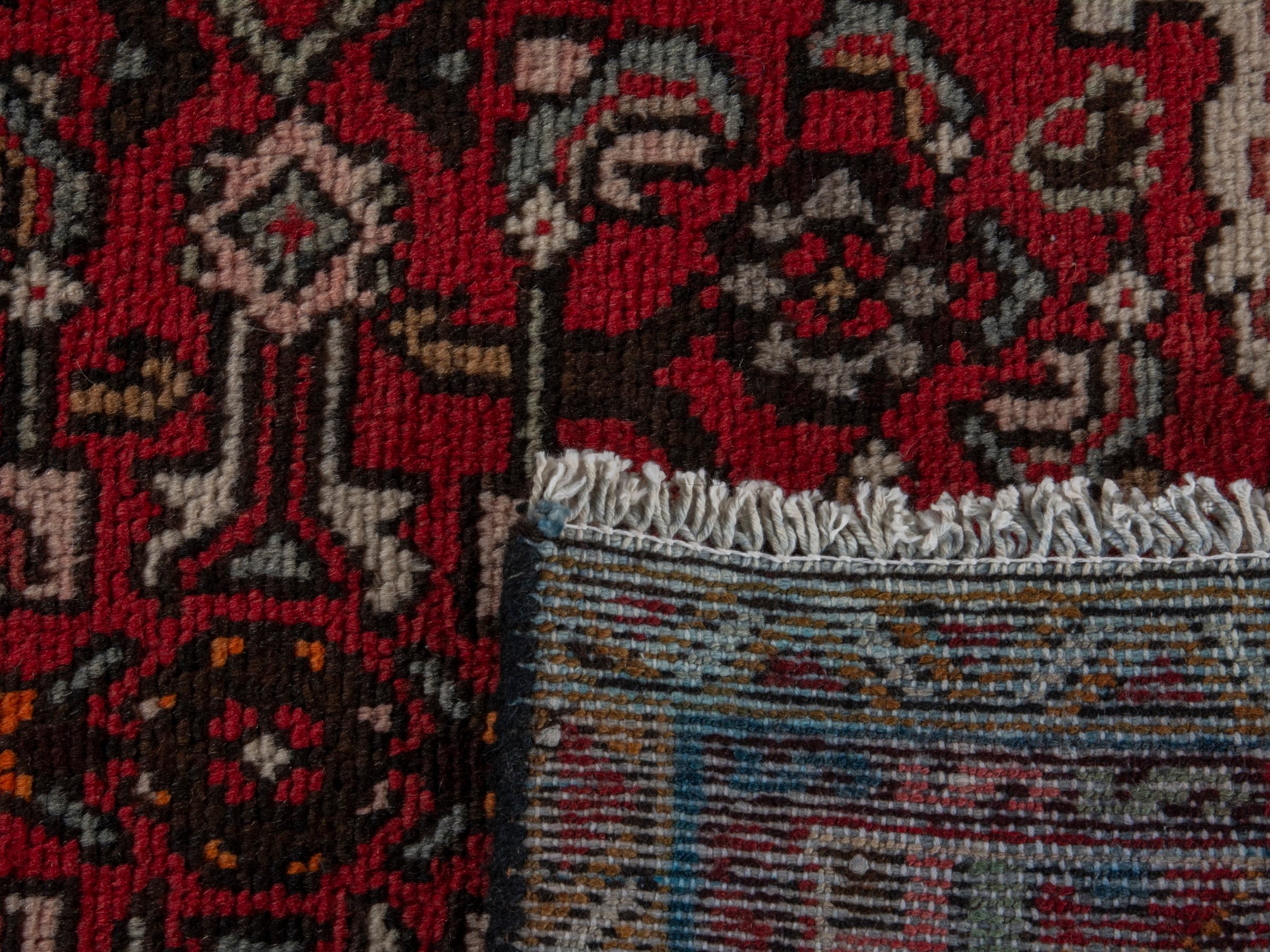 Persian Hamedan accent rug in deep red and cream, view 16 of 16