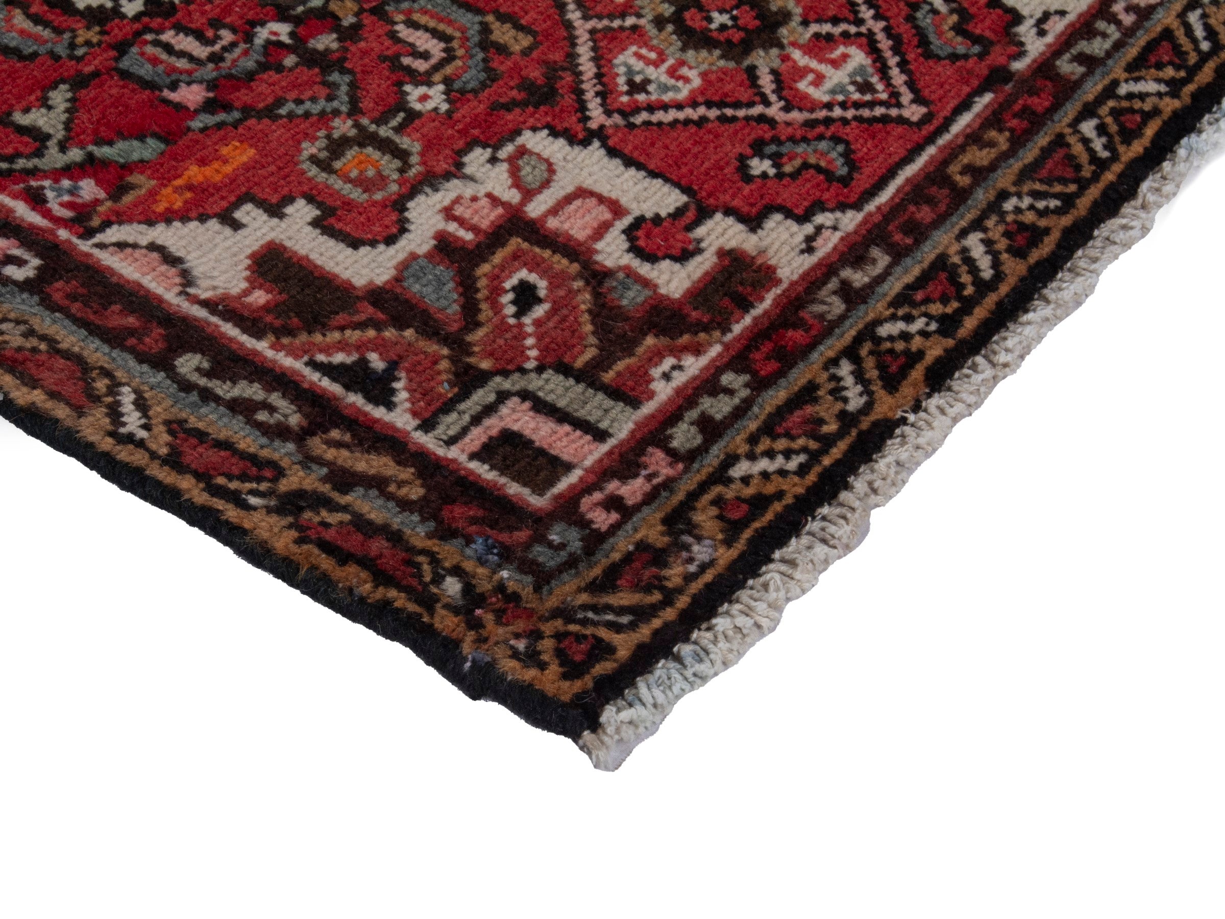 Persian Hamedan accent rug in deep red and cream, view 5 of 16