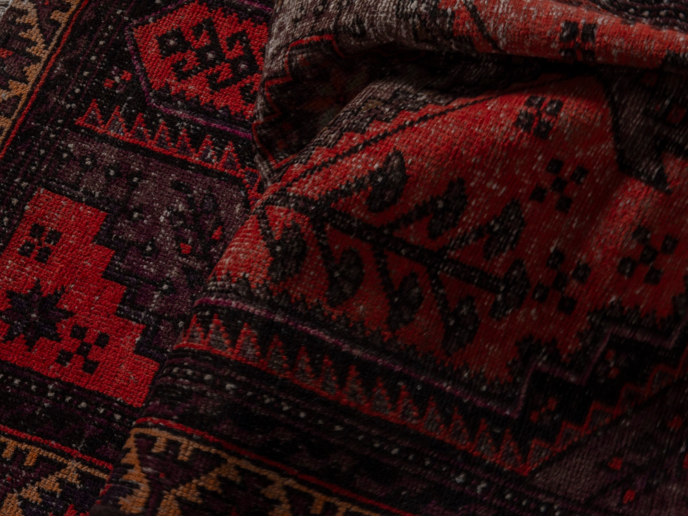 Persian Zanjan accent rug in deep red and charcoal, view 14 of 16