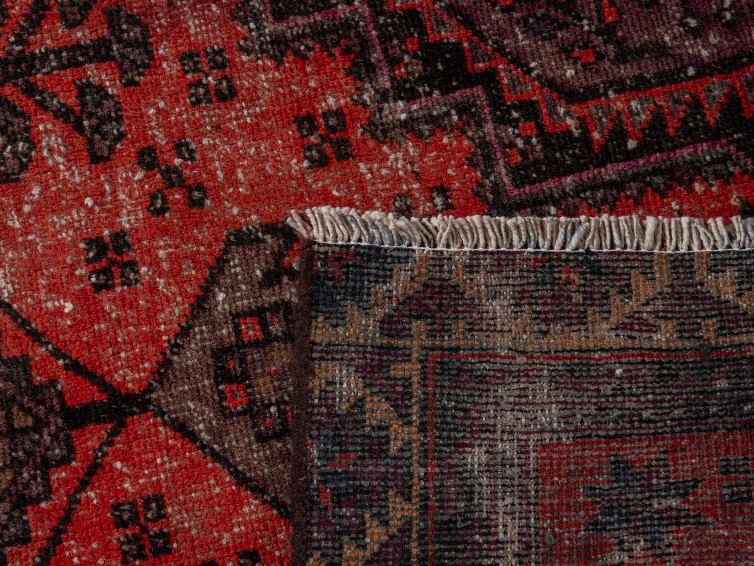 Persian Zanjan accent rug in deep red and charcoal, view 16 of 16