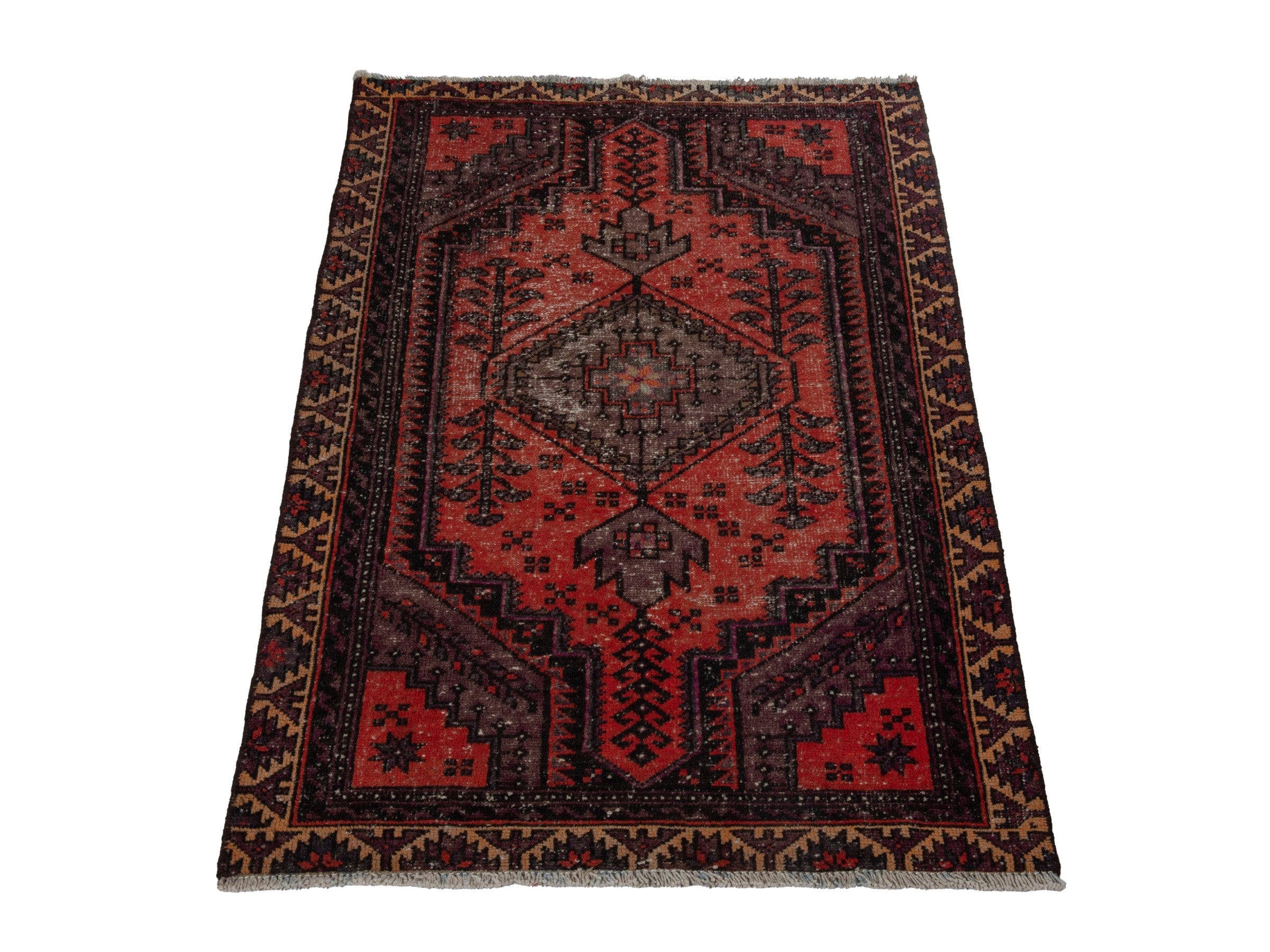 Persian Zanjan accent rug in deep red and charcoal, view 2 of 16