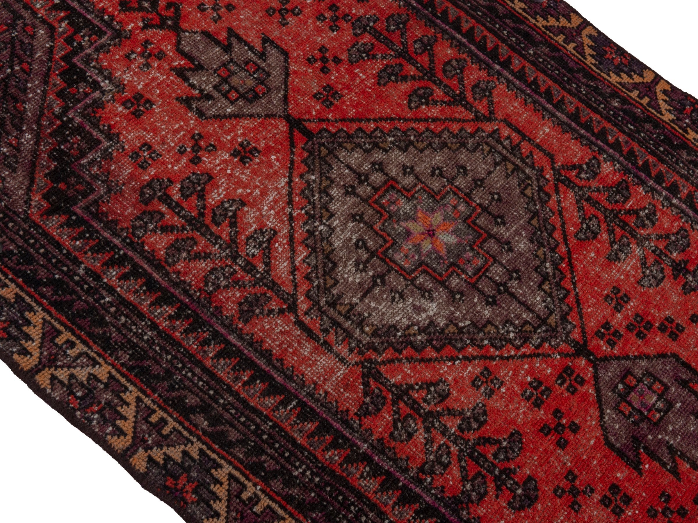 Persian Zanjan accent rug in deep red and charcoal, view 3 of 16