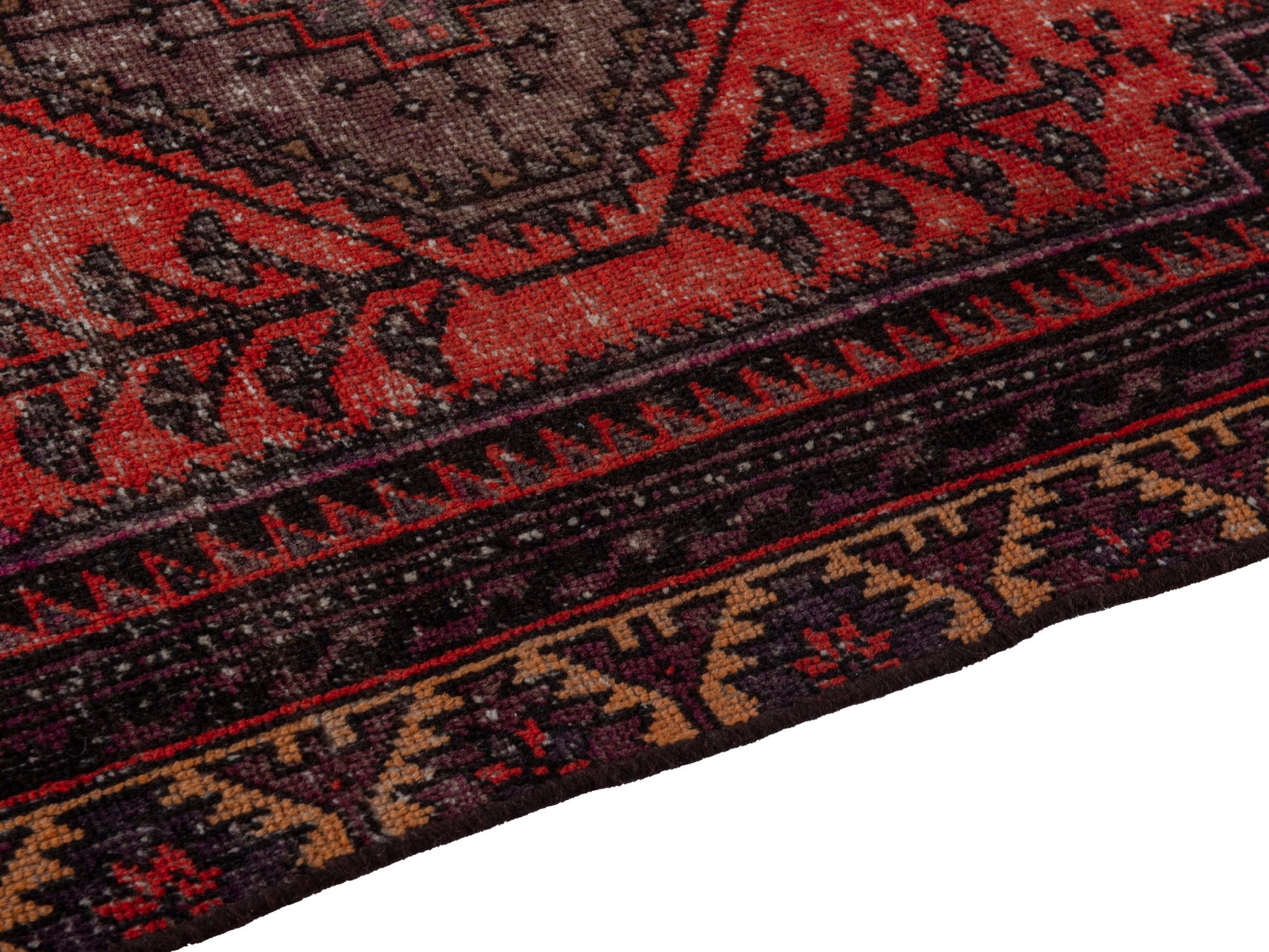 Persian Zanjan accent rug in deep red and charcoal, view 7 of 16