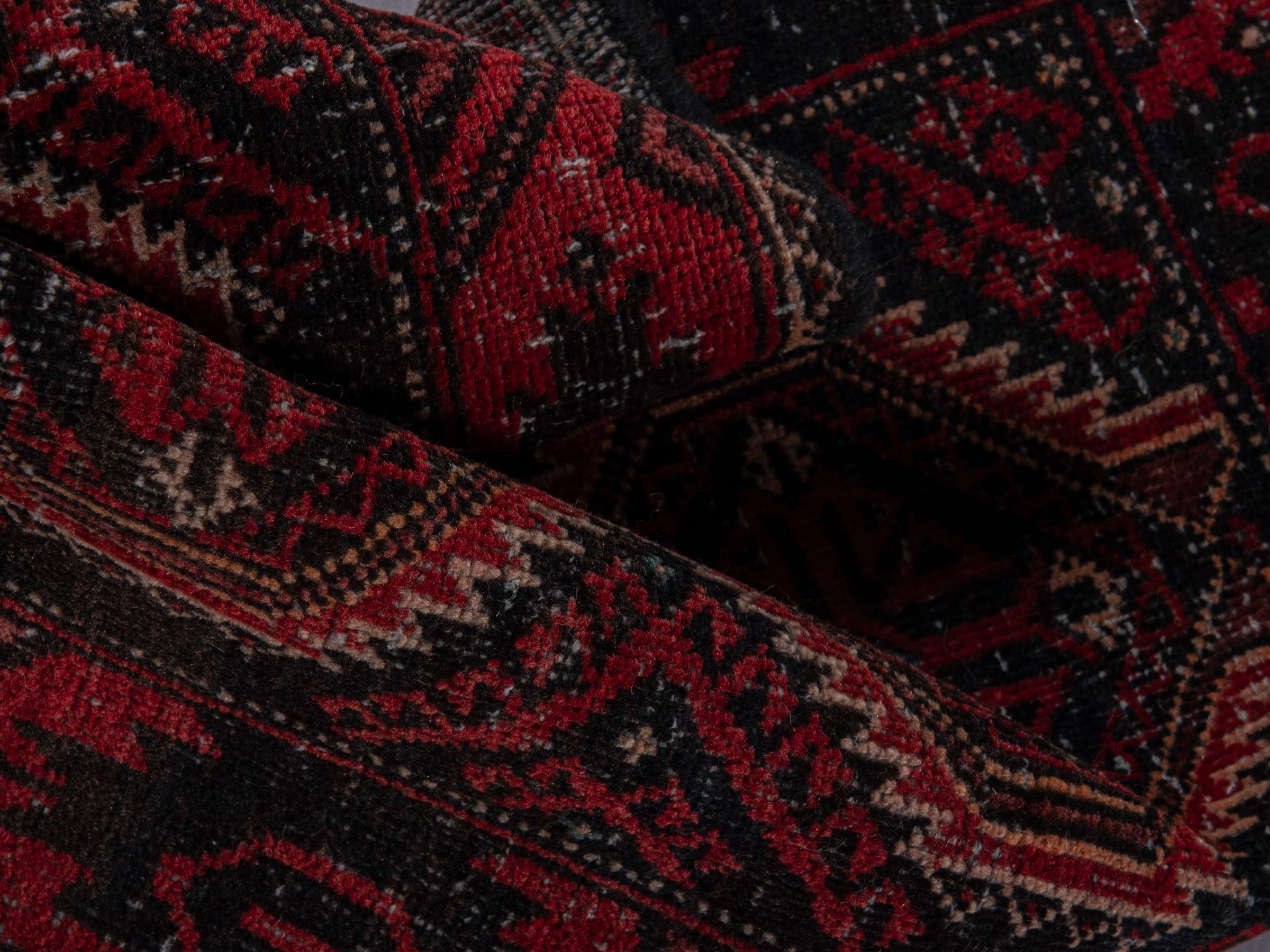 Persian Baluch runner rug in burgundy and deep red, view 13 of 17