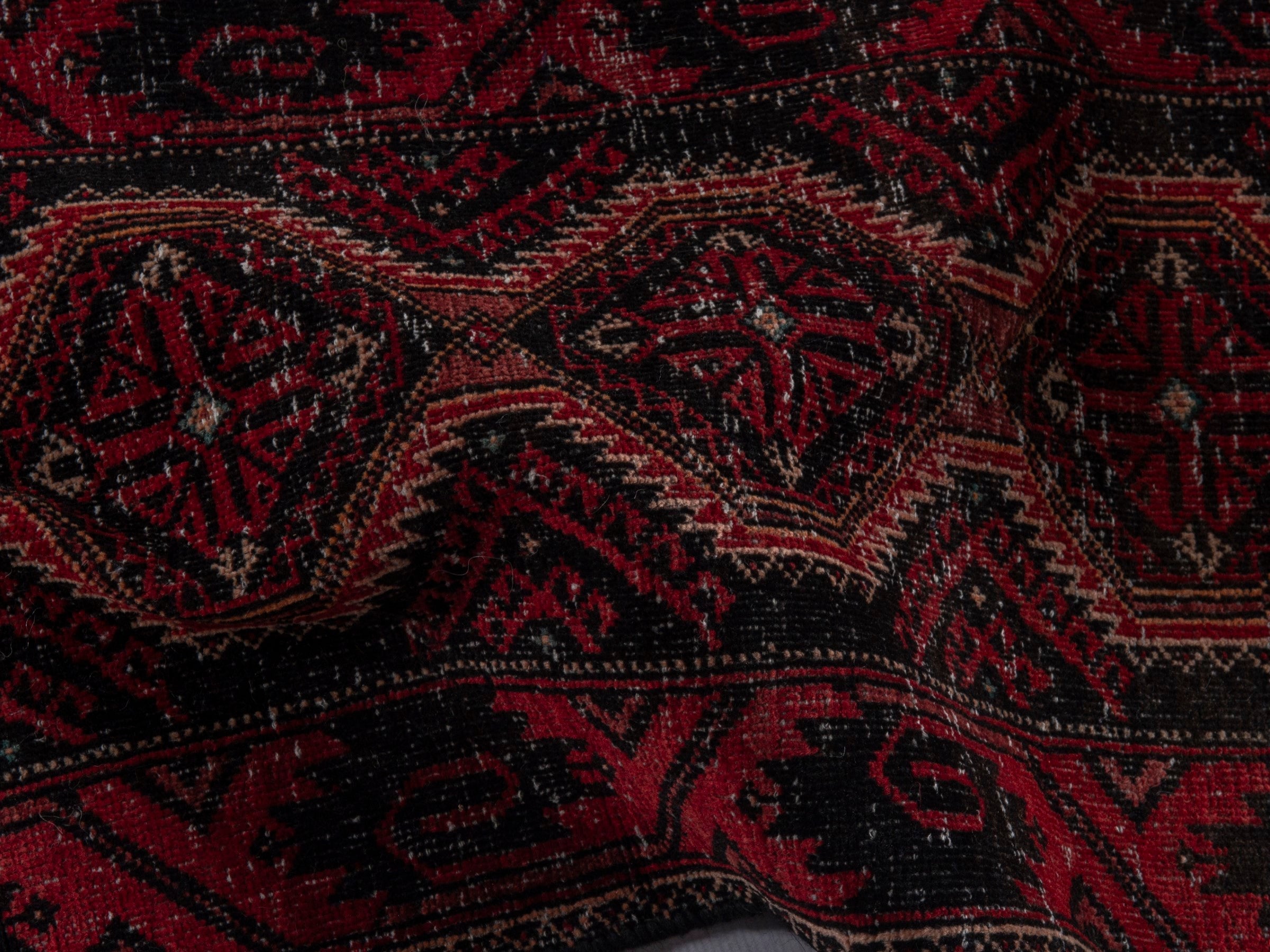 Persian Baluch runner rug in burgundy and deep red, view 16 of 17