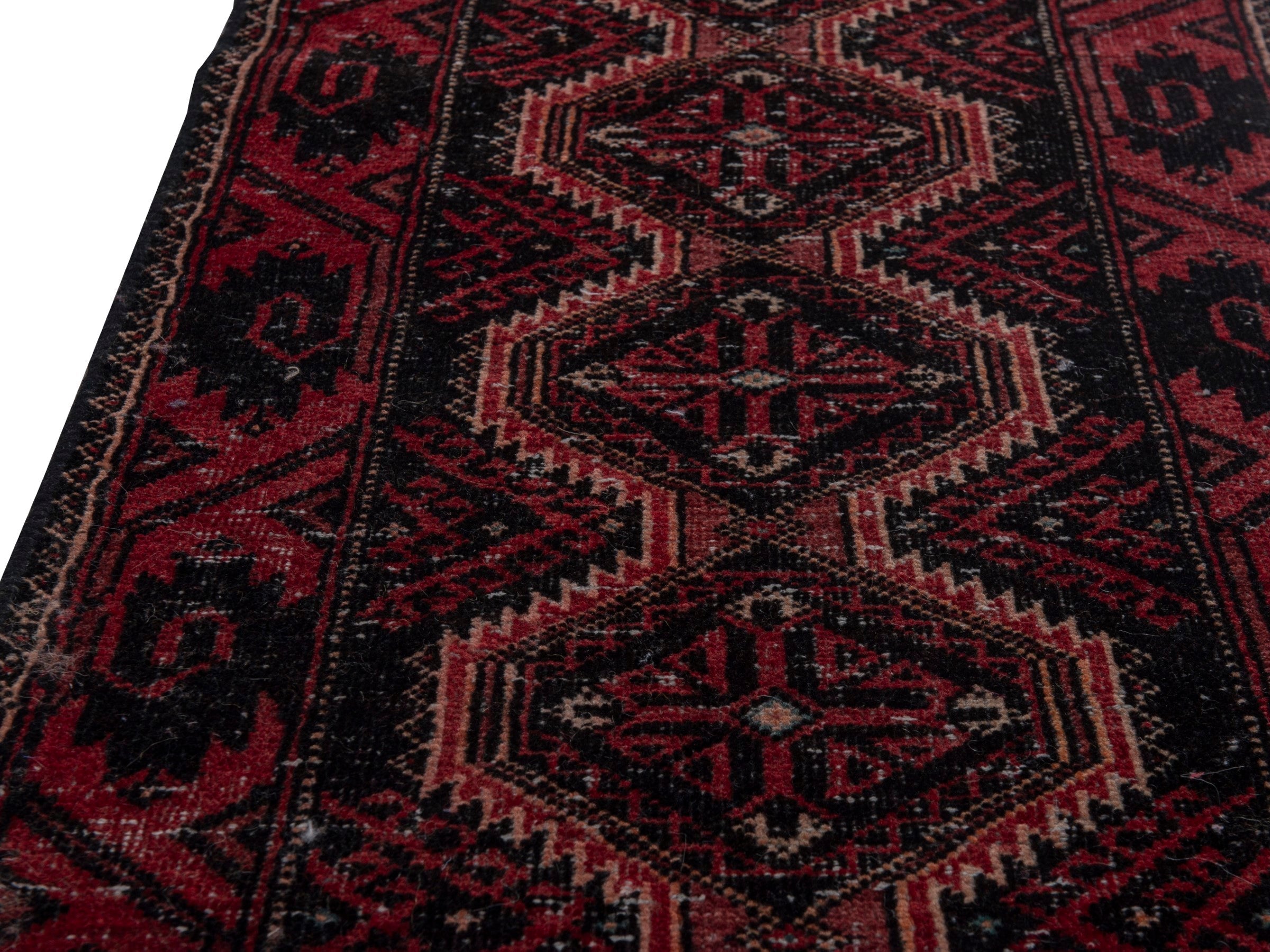 Persian Baluch runner rug in burgundy and deep red, view 8 of 17