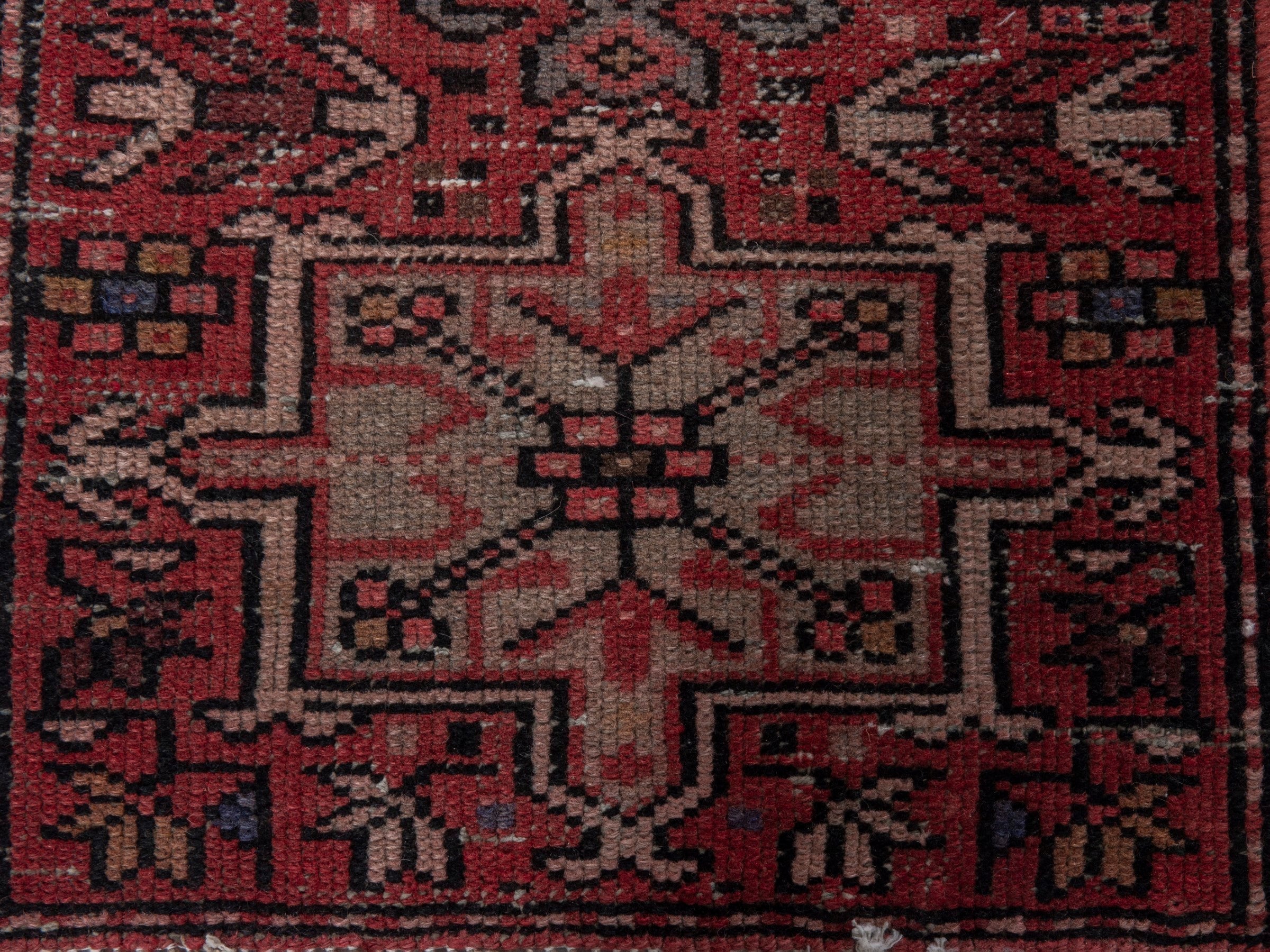 Persian Gharajeh runner rug in burgundy and deep red, view 10 of 16