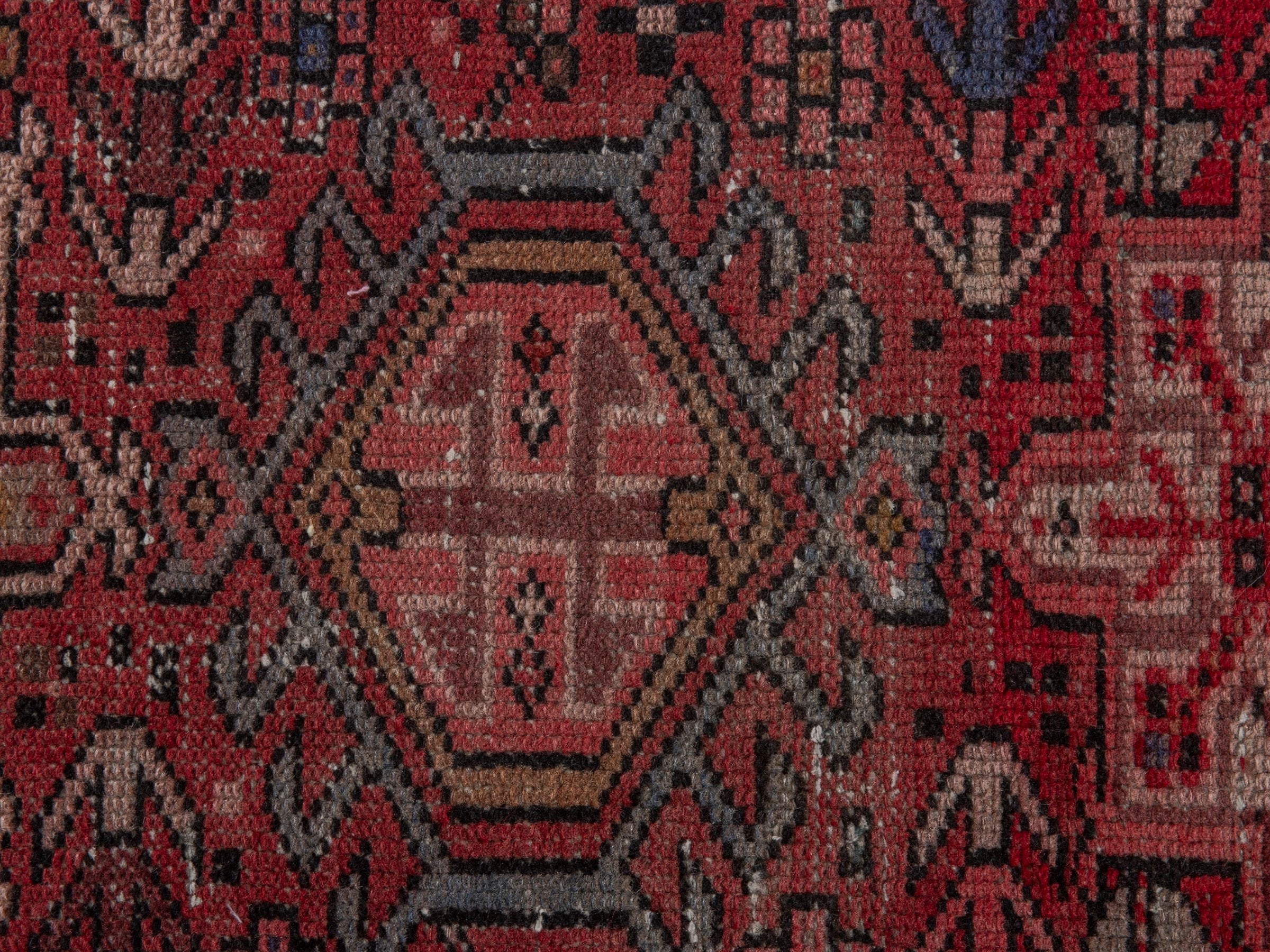 Persian Gharajeh runner rug in burgundy and deep red, view 11 of 16