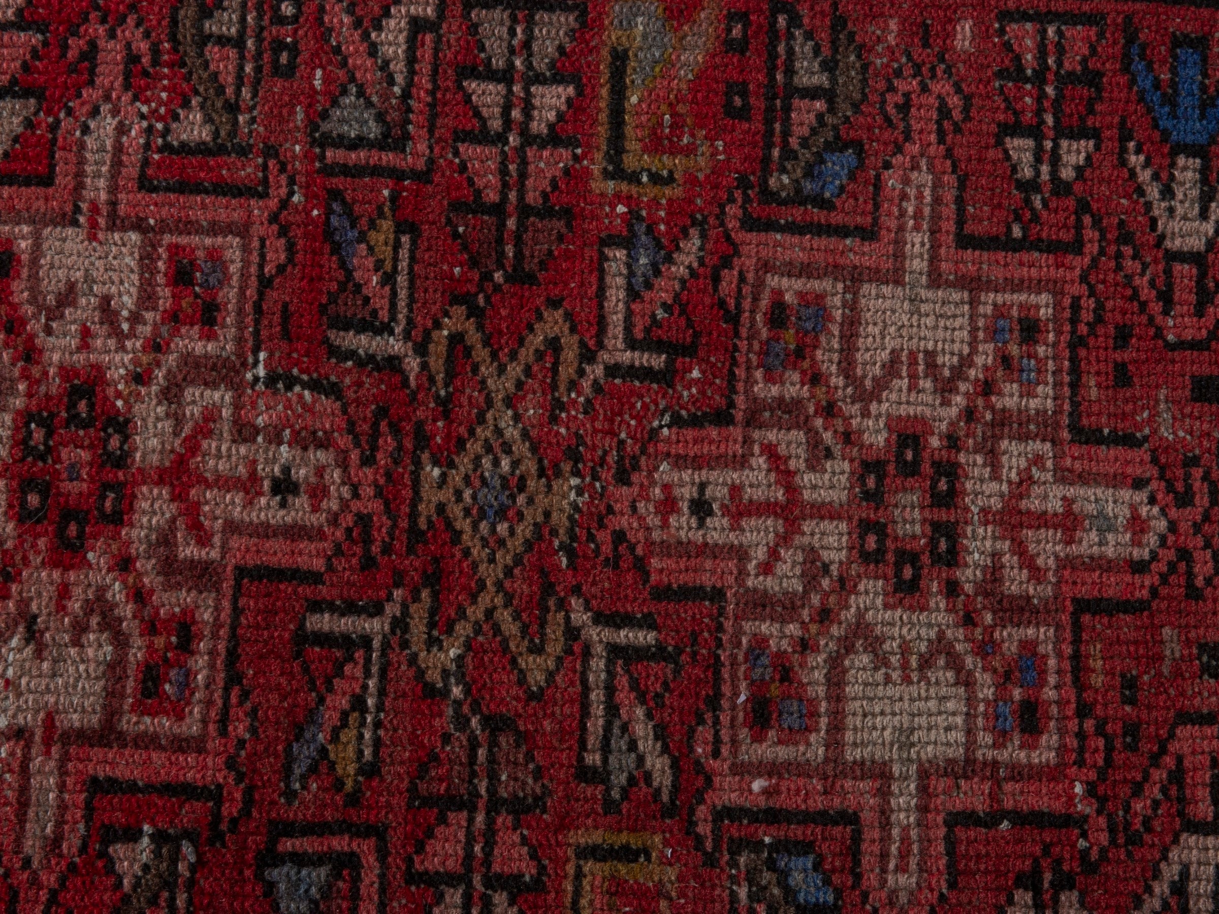 Persian Gharajeh runner rug in burgundy and deep red, view 12 of 16