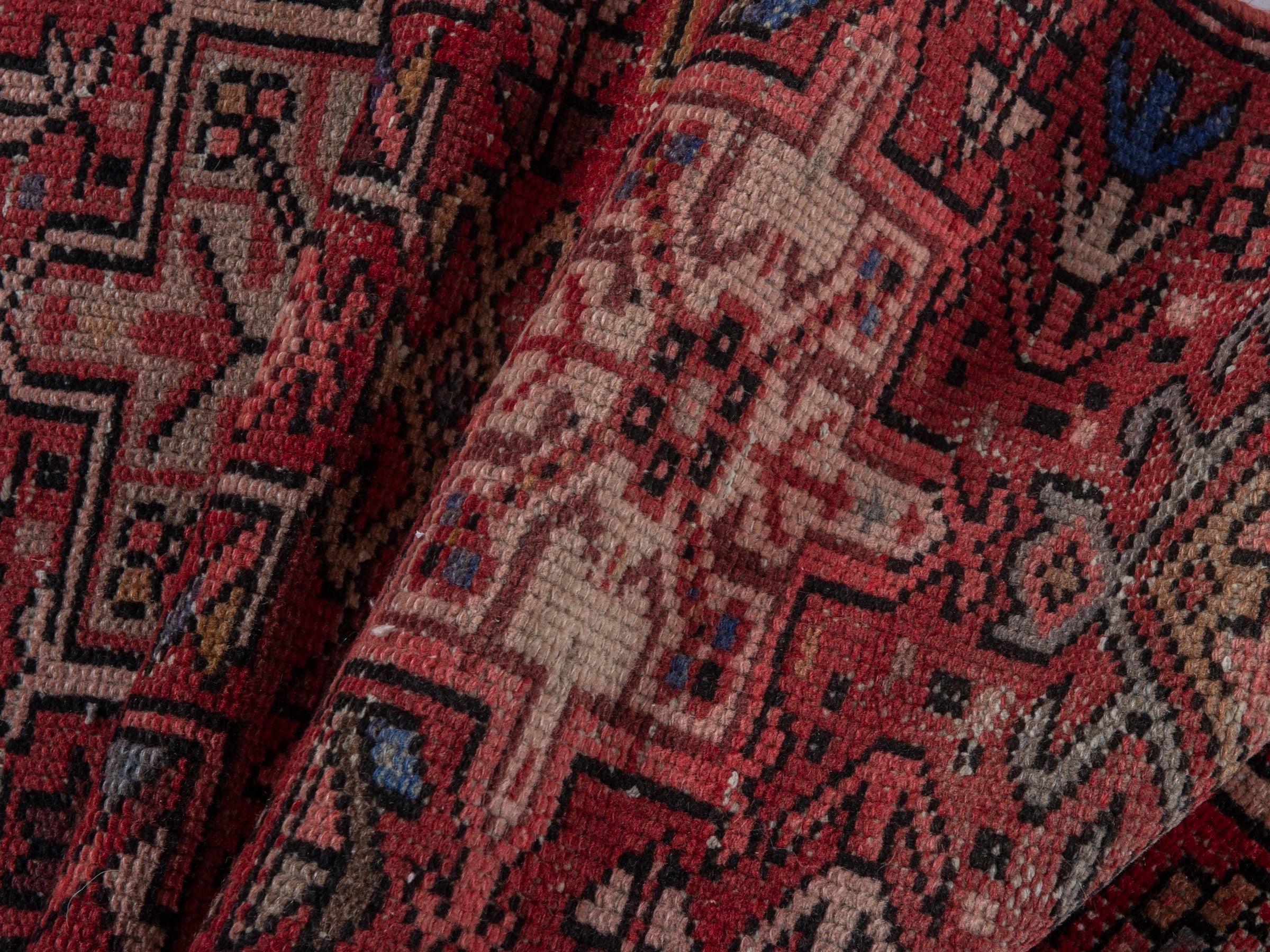 Persian Gharajeh runner rug in burgundy and deep red, view 13 of 16