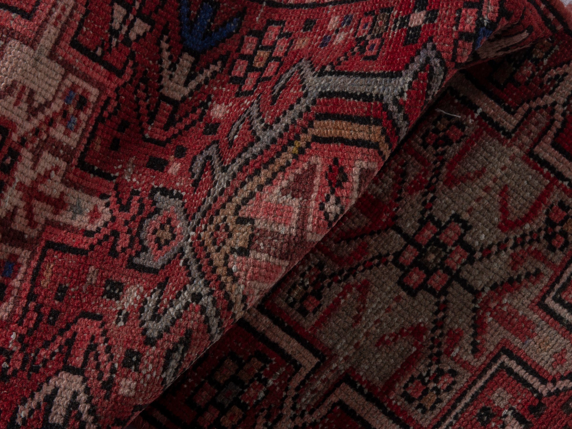 Persian Gharajeh runner rug in burgundy and deep red, view 14 of 16