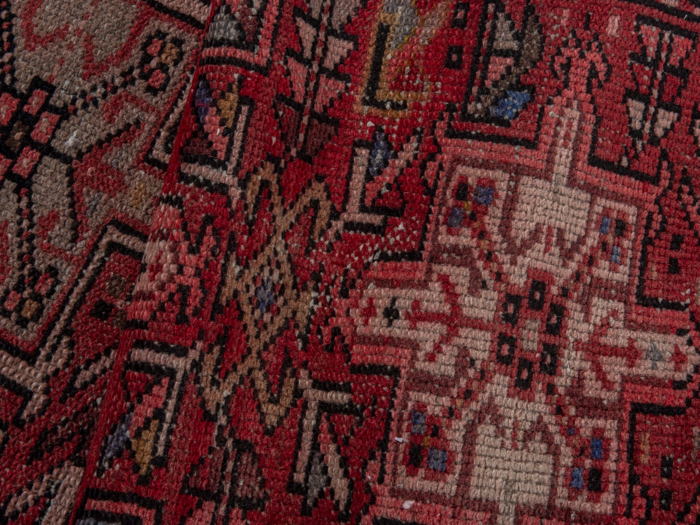 Persian Gharajeh runner rug in burgundy and deep red, view 15 of 16