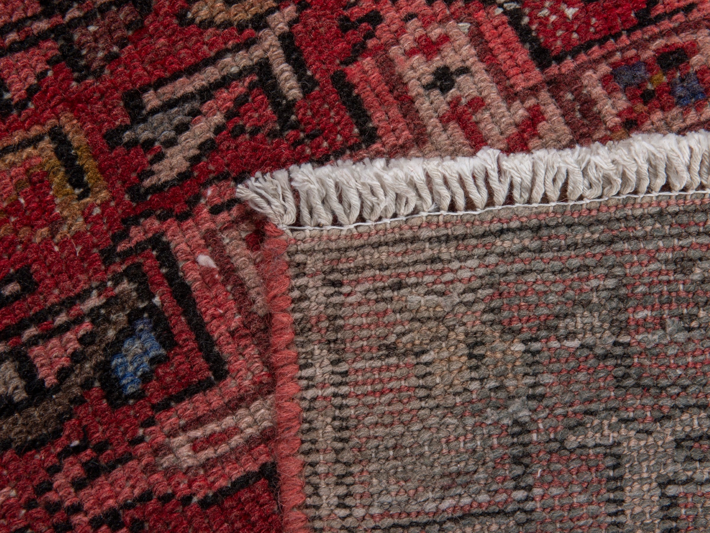 Persian Gharajeh runner rug in burgundy and deep red, view 16 of 16