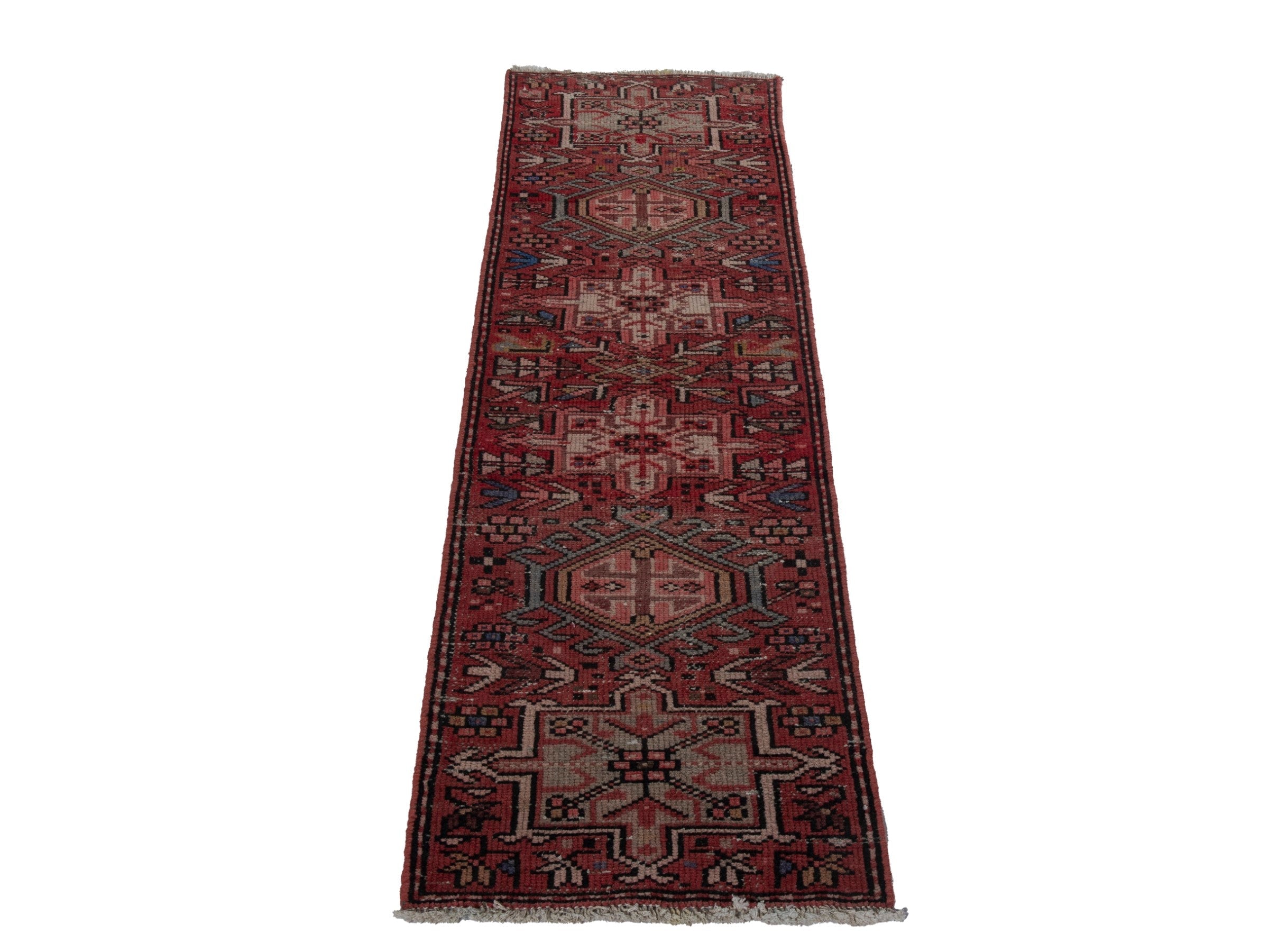 Persian Gharajeh runner rug in burgundy and deep red, view 2 of 16