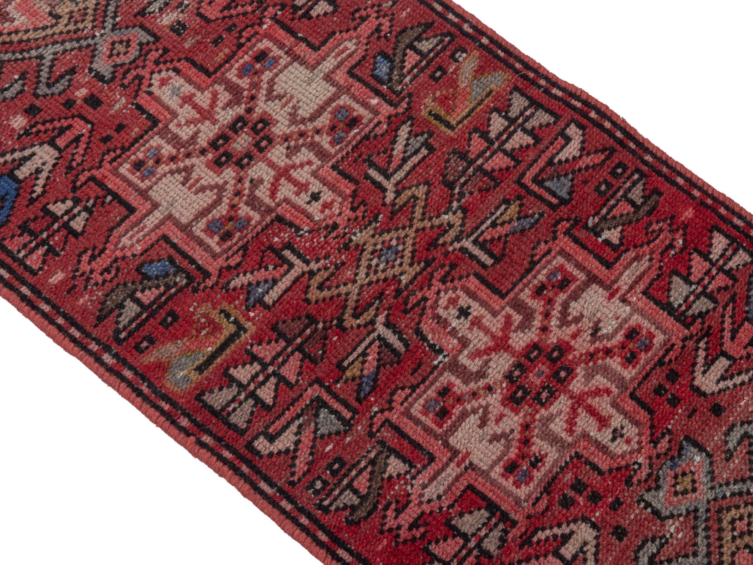 Persian Gharajeh runner rug in burgundy and deep red, view 3 of 16
