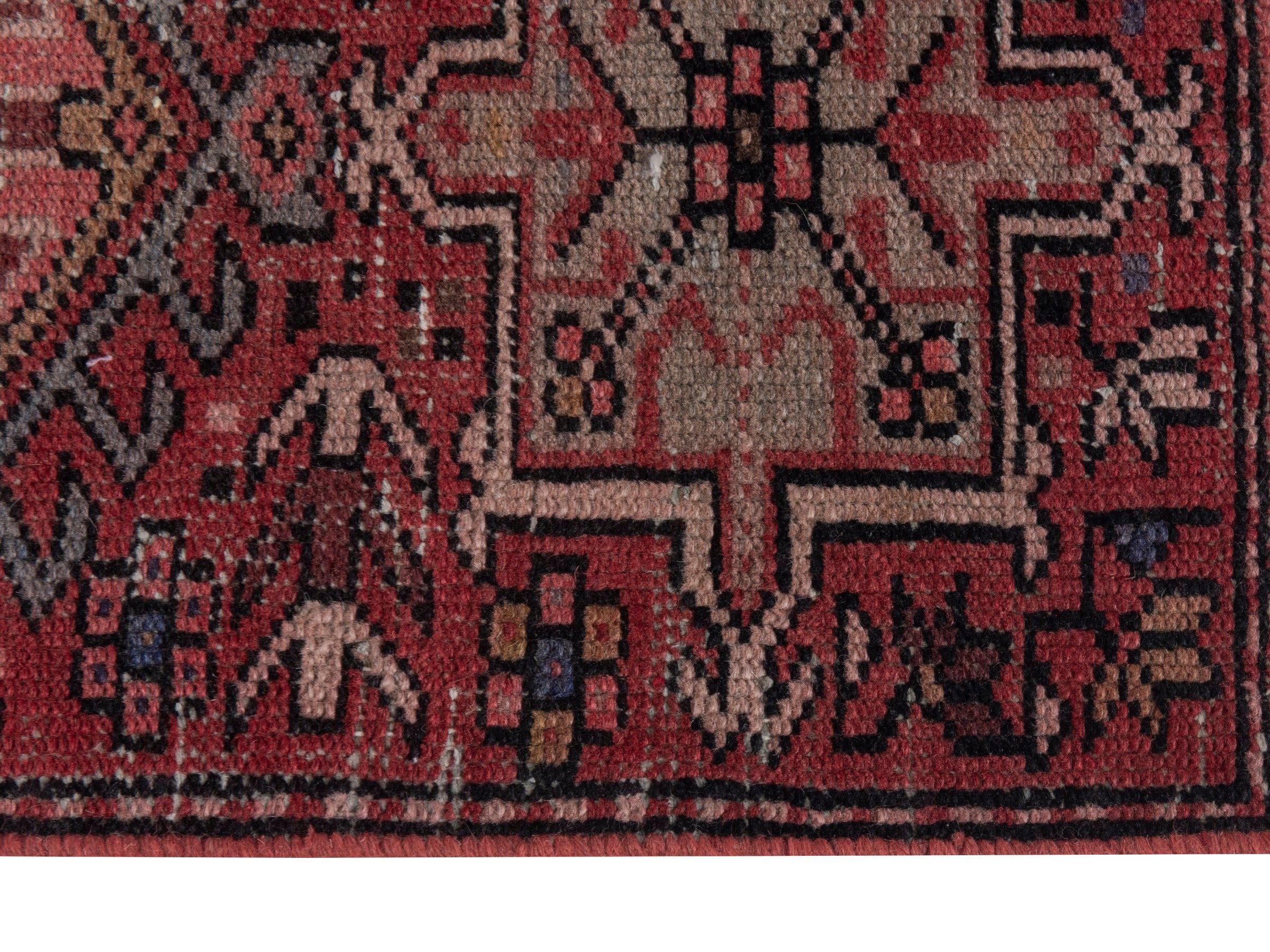 Persian Gharajeh runner rug in burgundy and deep red, view 4 of 16