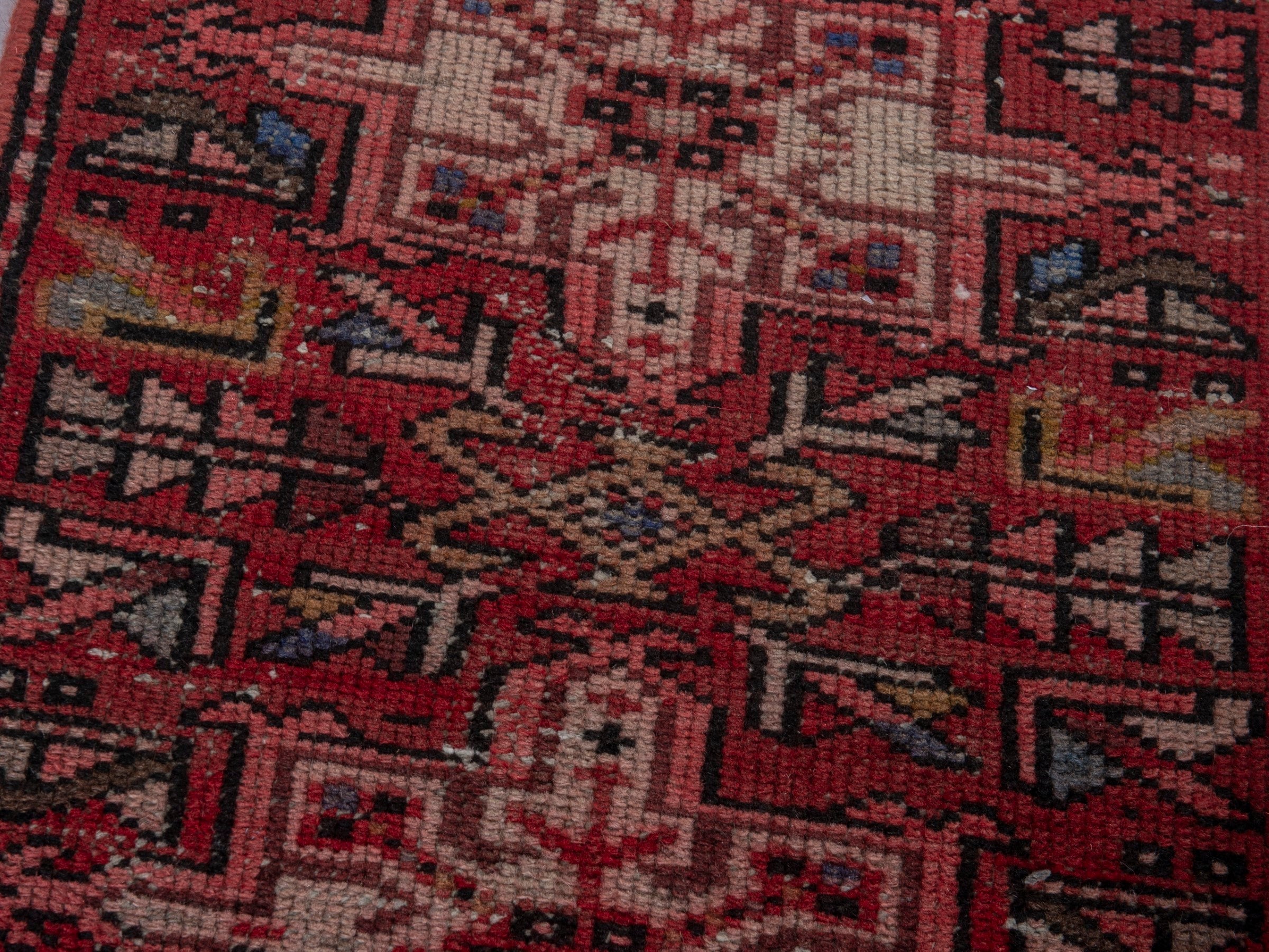 Persian Gharajeh runner rug in burgundy and deep red, view 6 of 16