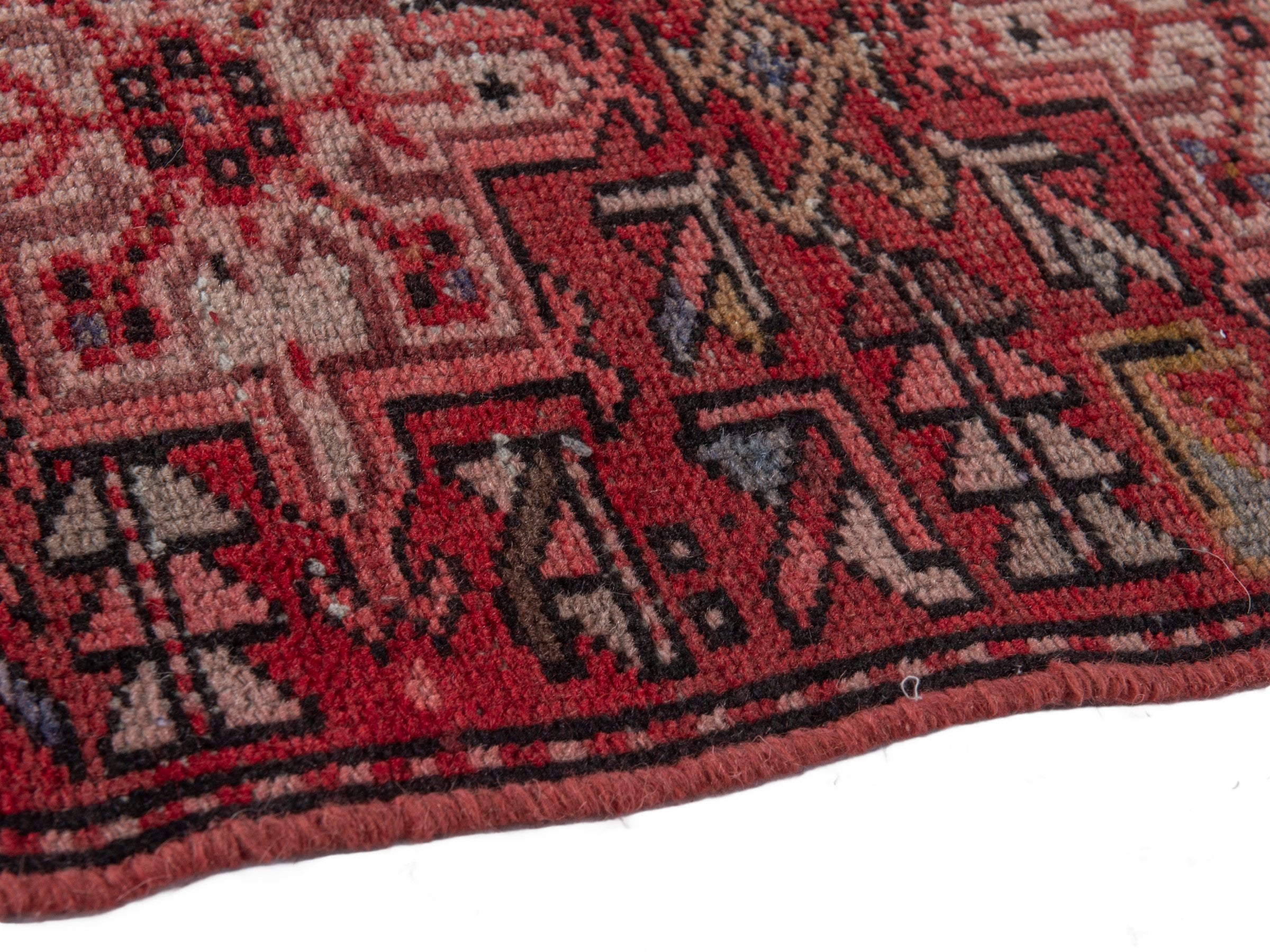 Persian Gharajeh runner rug in burgundy and deep red, view 7 of 16