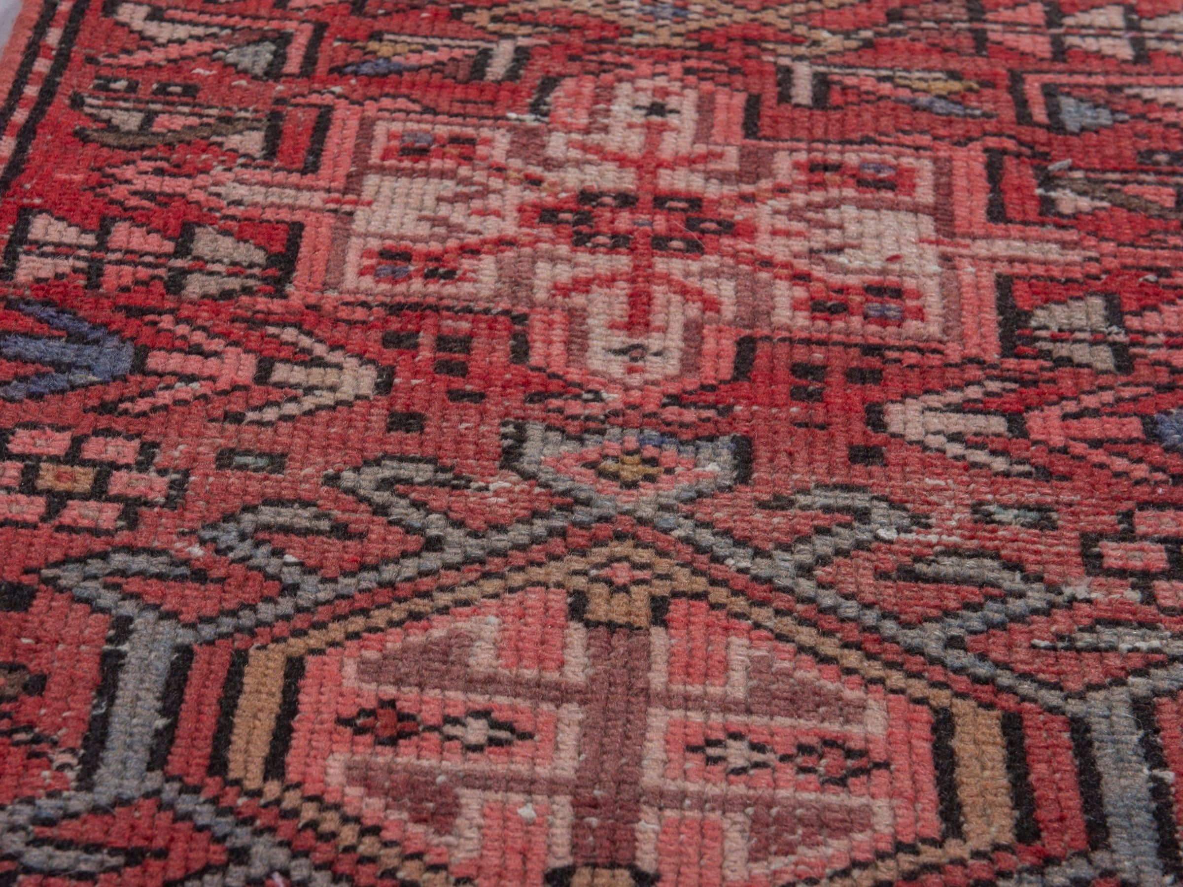 Persian Gharajeh runner rug in burgundy and deep red, view 8 of 16
