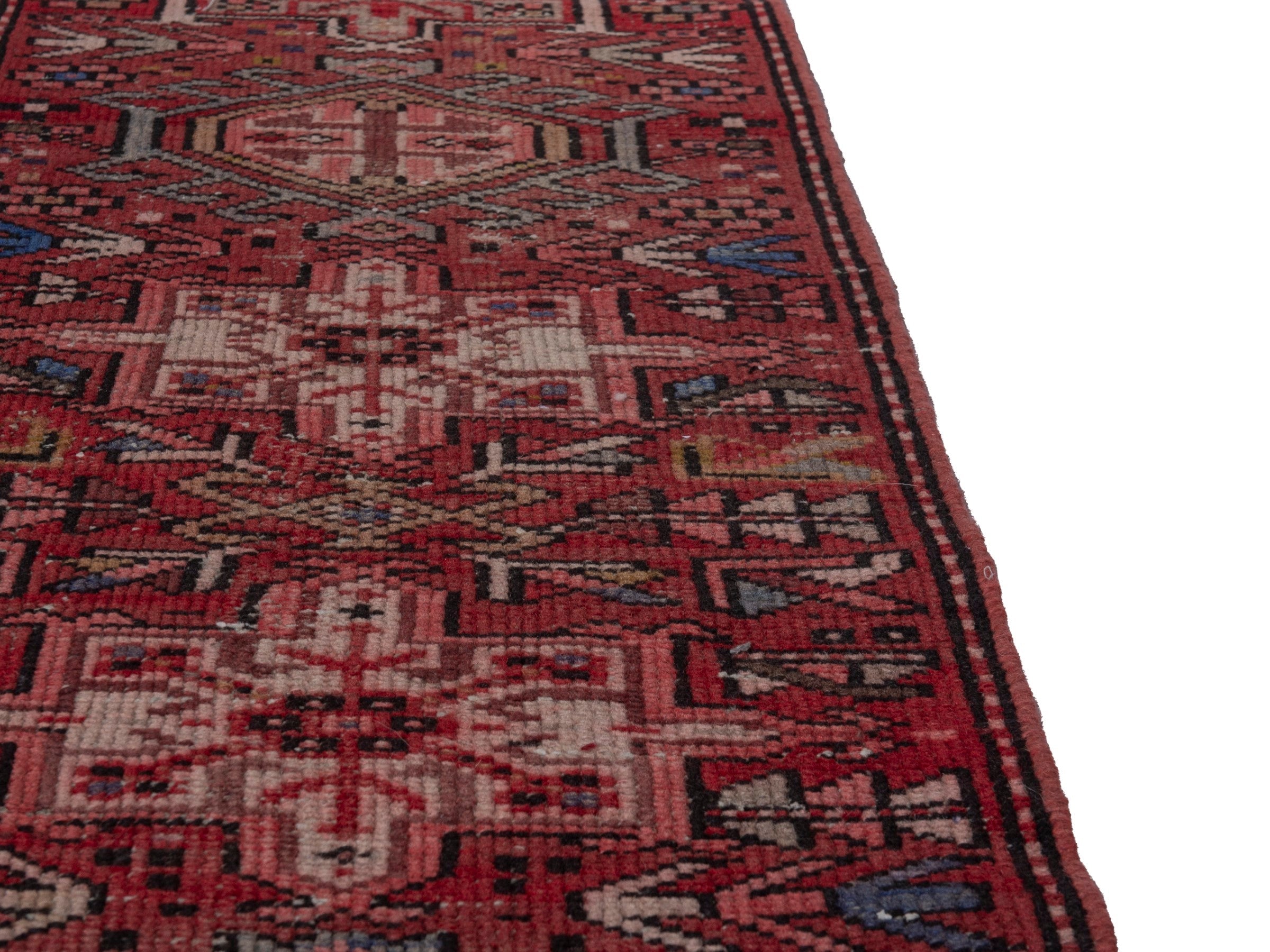 Persian Gharajeh runner rug in burgundy and deep red, view 9 of 16