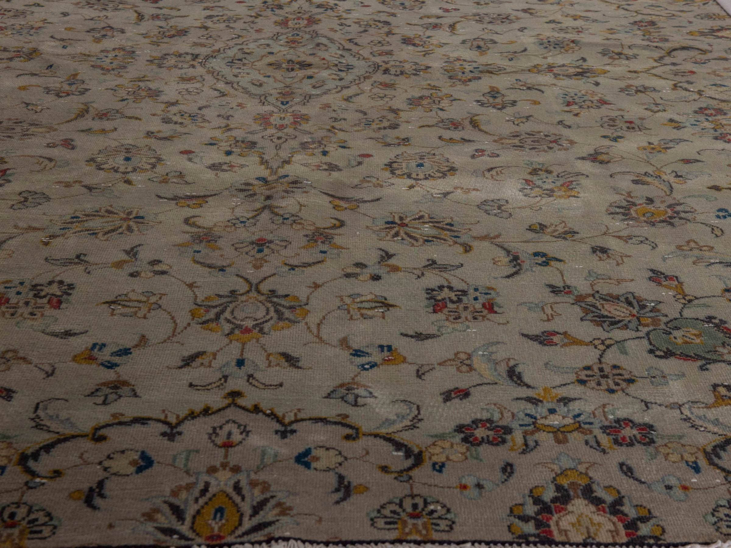 Persian Kashan area rug in cream and sage, view 13 of 22