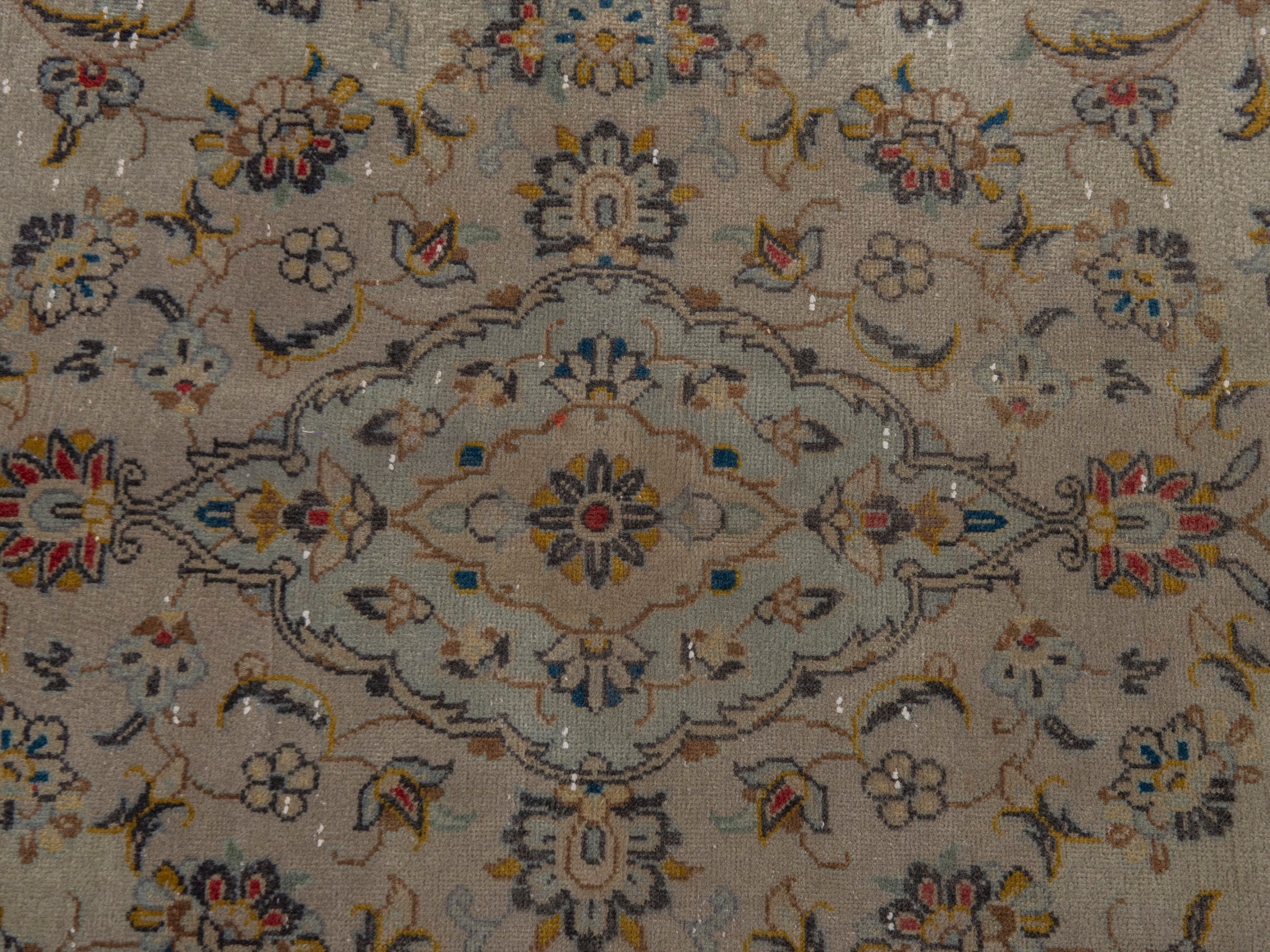 Persian Kashan area rug in cream and sage, view 14 of 22