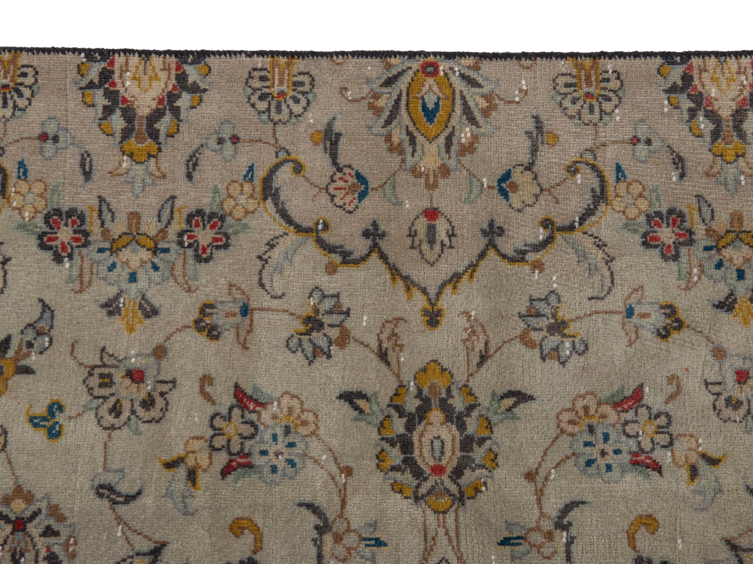 Persian Kashan area rug in cream and sage, view 15 of 22