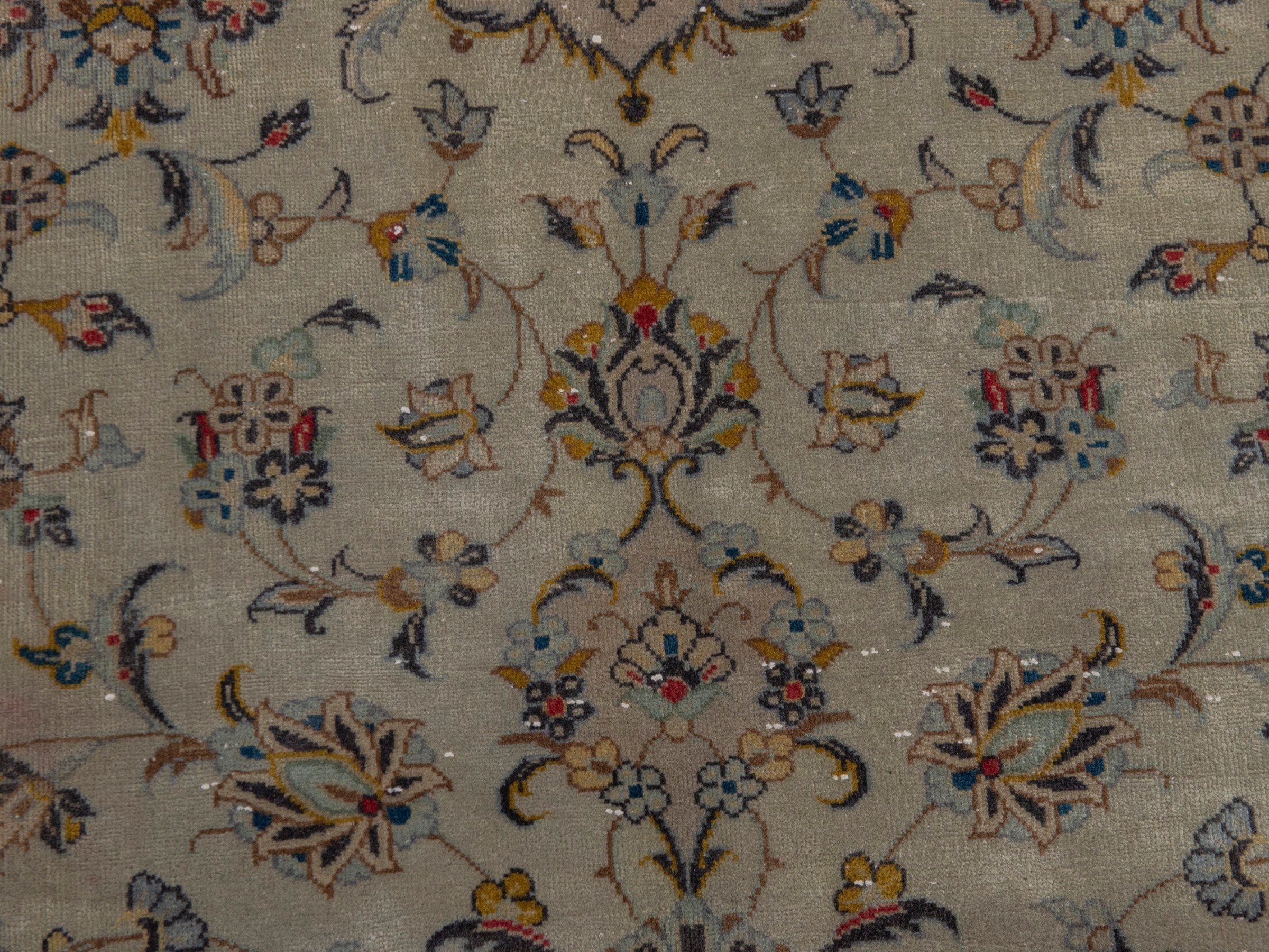 Persian Kashan area rug in cream and sage, view 16 of 22