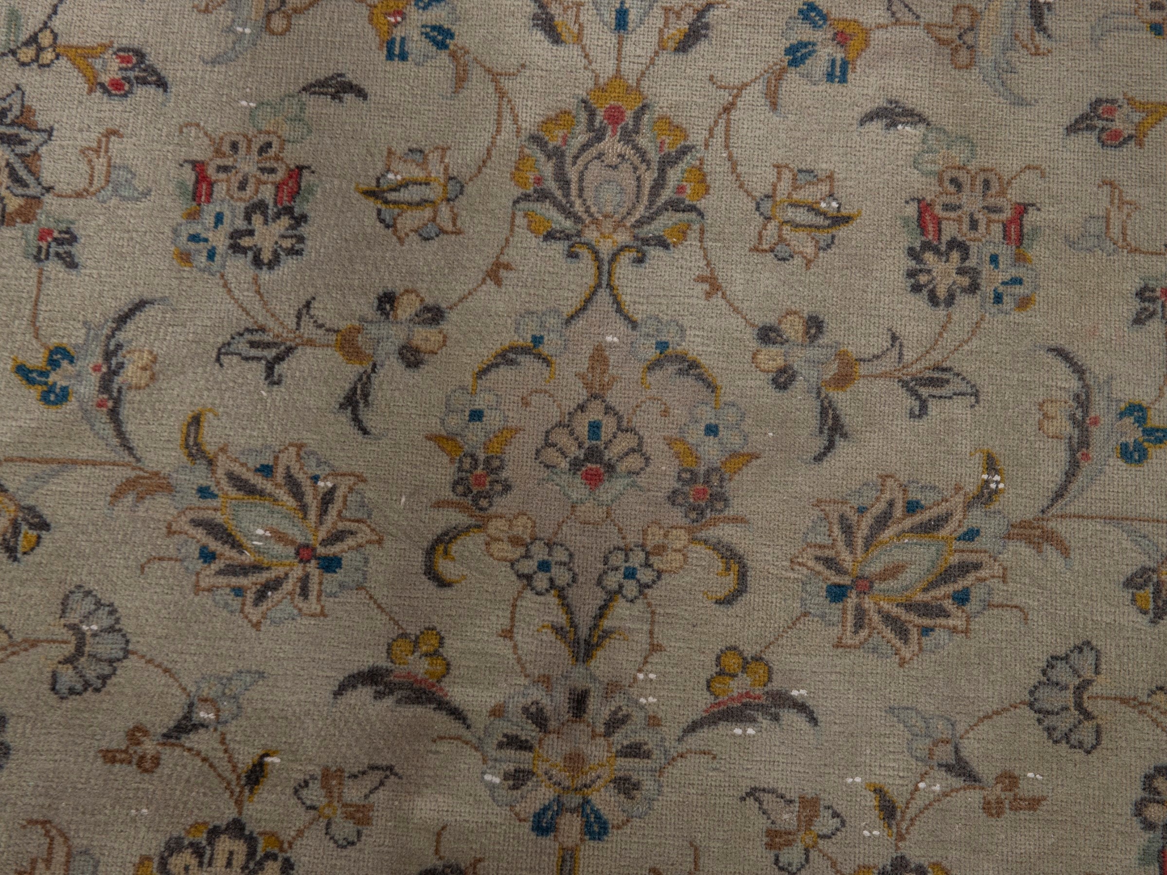Persian Kashan area rug in cream and sage, view 17 of 22