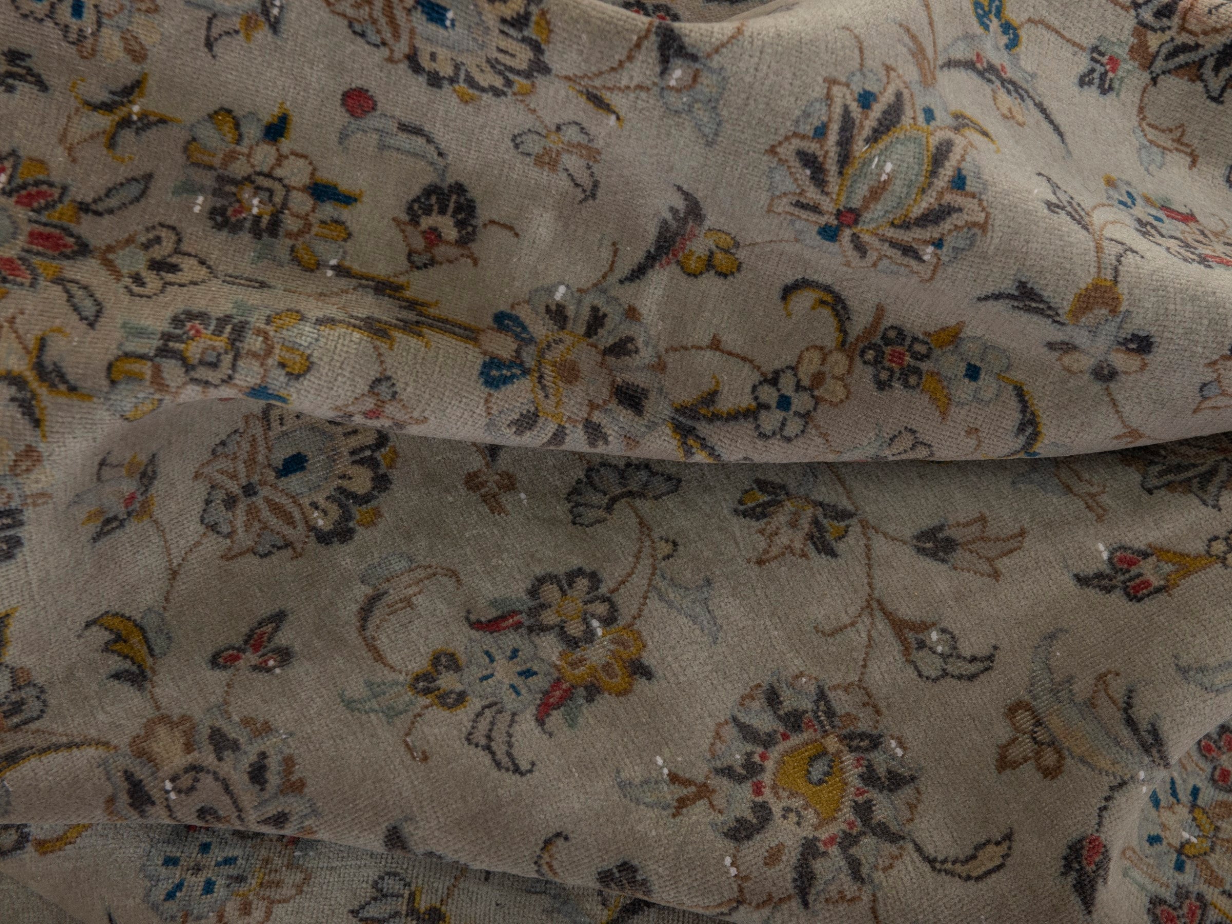 Persian Kashan area rug in cream and sage, view 19 of 22