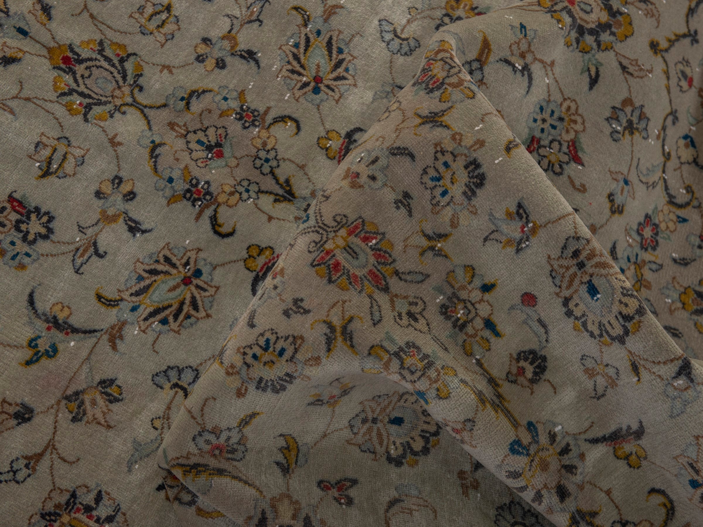 Persian Kashan area rug in cream and sage, view 20 of 22