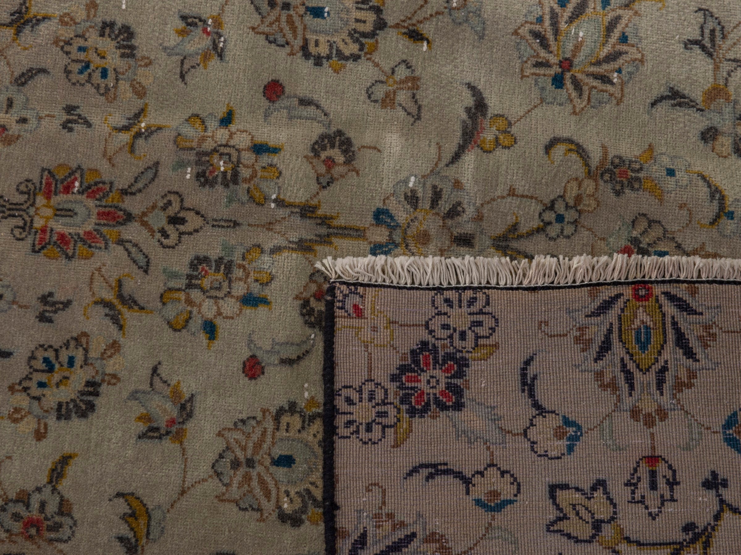 Persian Kashan area rug in cream and sage, view 22 of 22