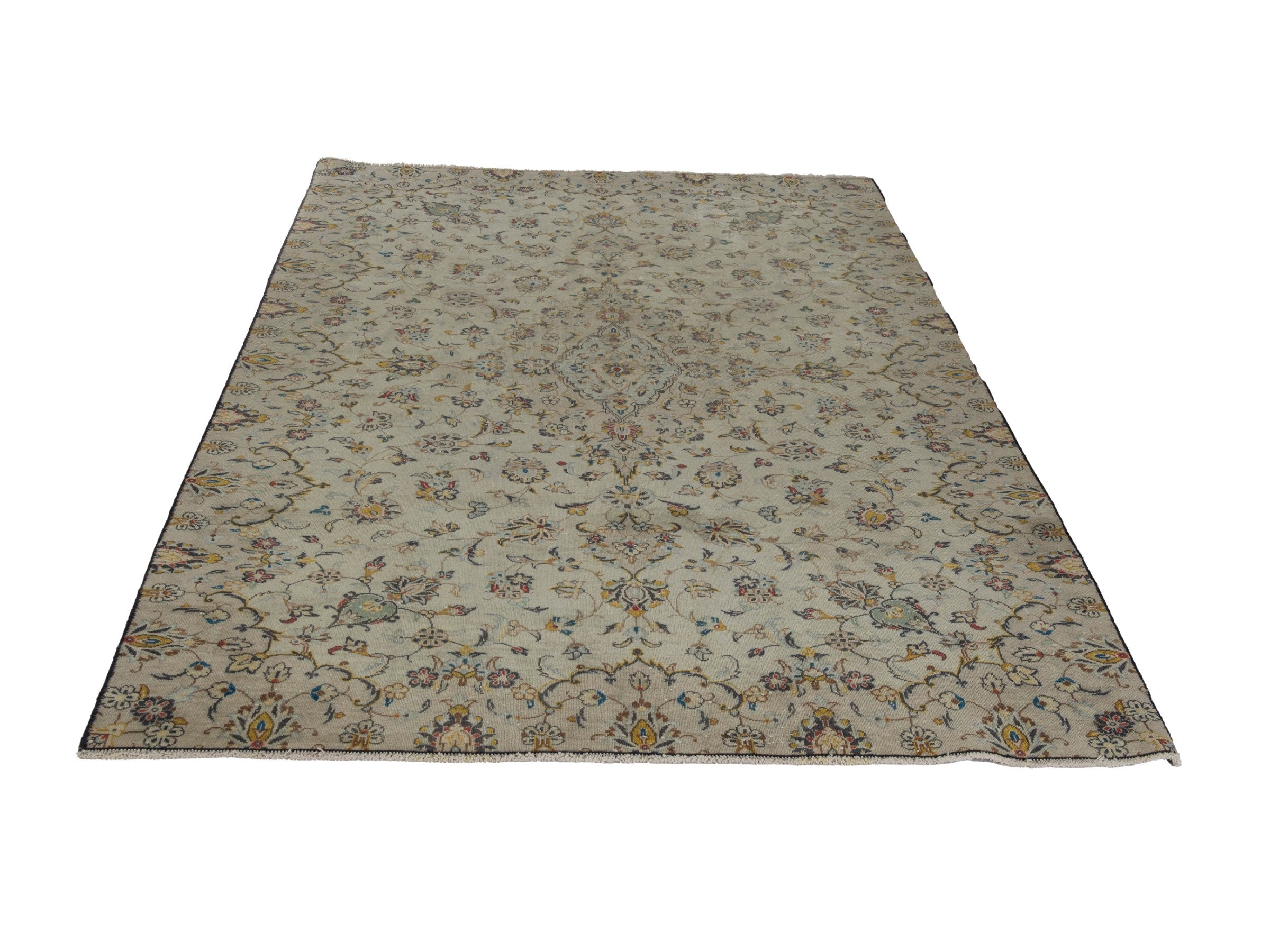 Persian Kashan area rug in cream and sage, view 2 of 22