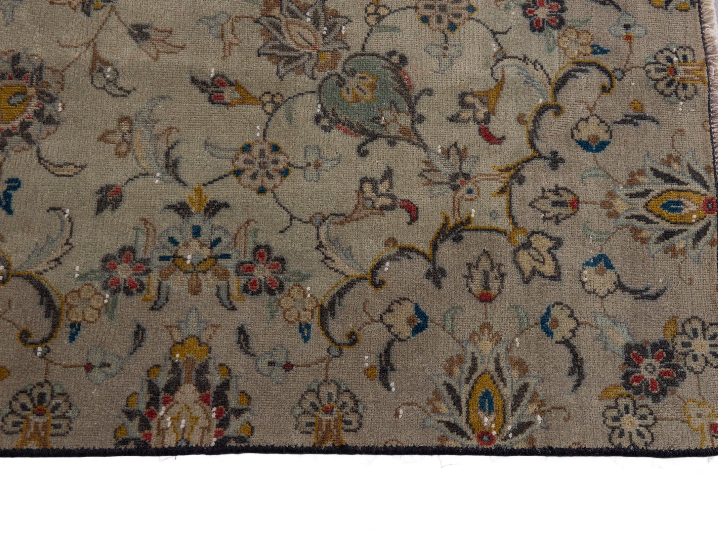 Persian Kashan area rug in cream and sage, view 5 of 22