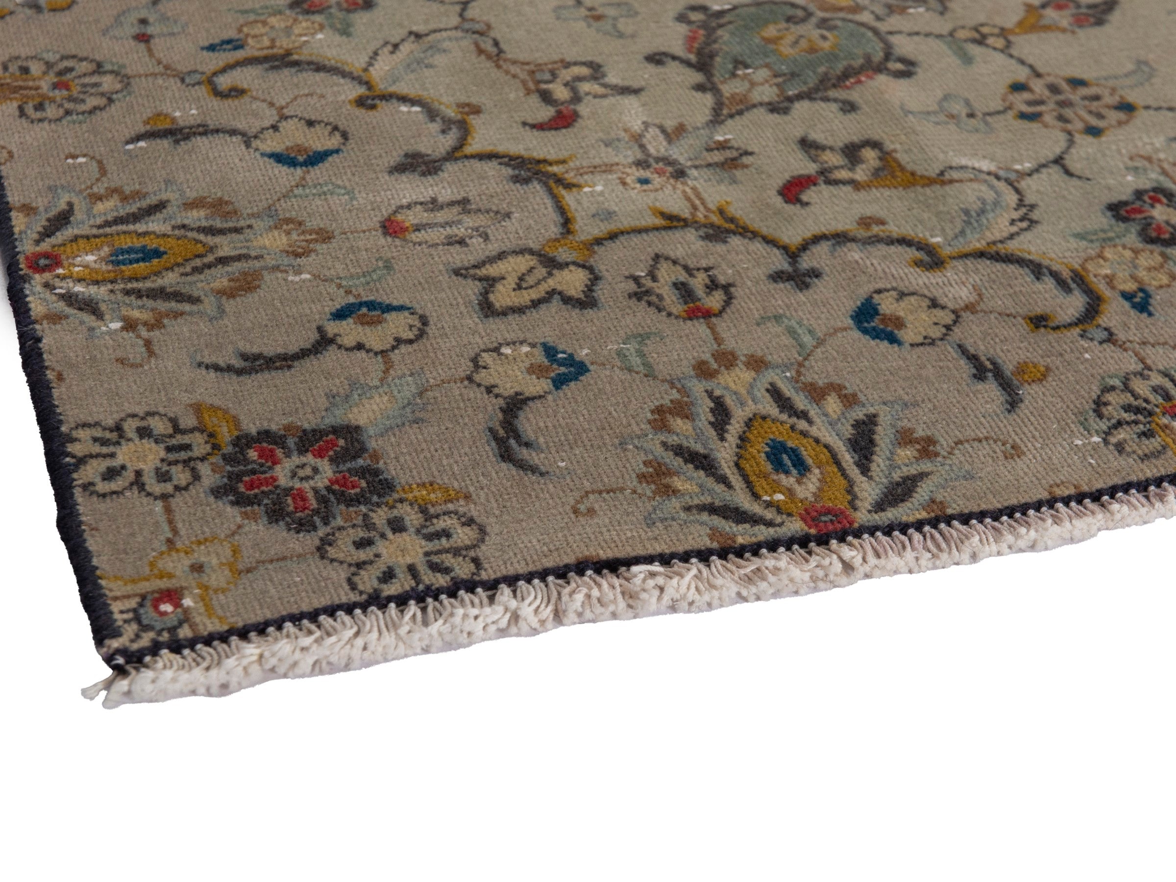 Persian Kashan area rug in cream and sage, view 6 of 22