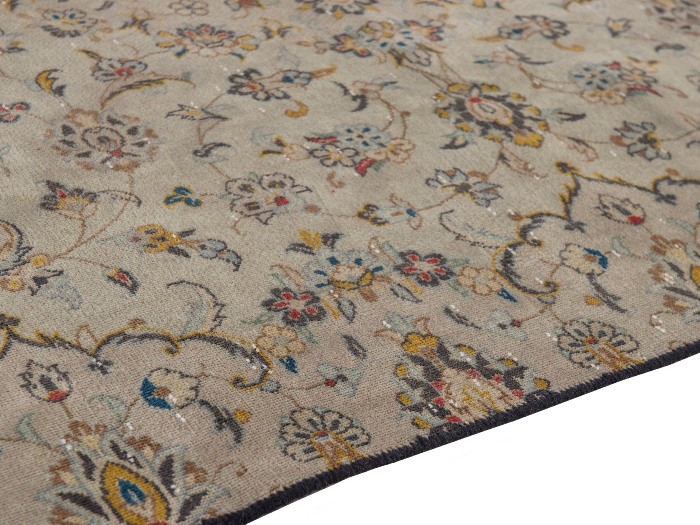Persian Kashan area rug in cream and sage, view 8 of 22