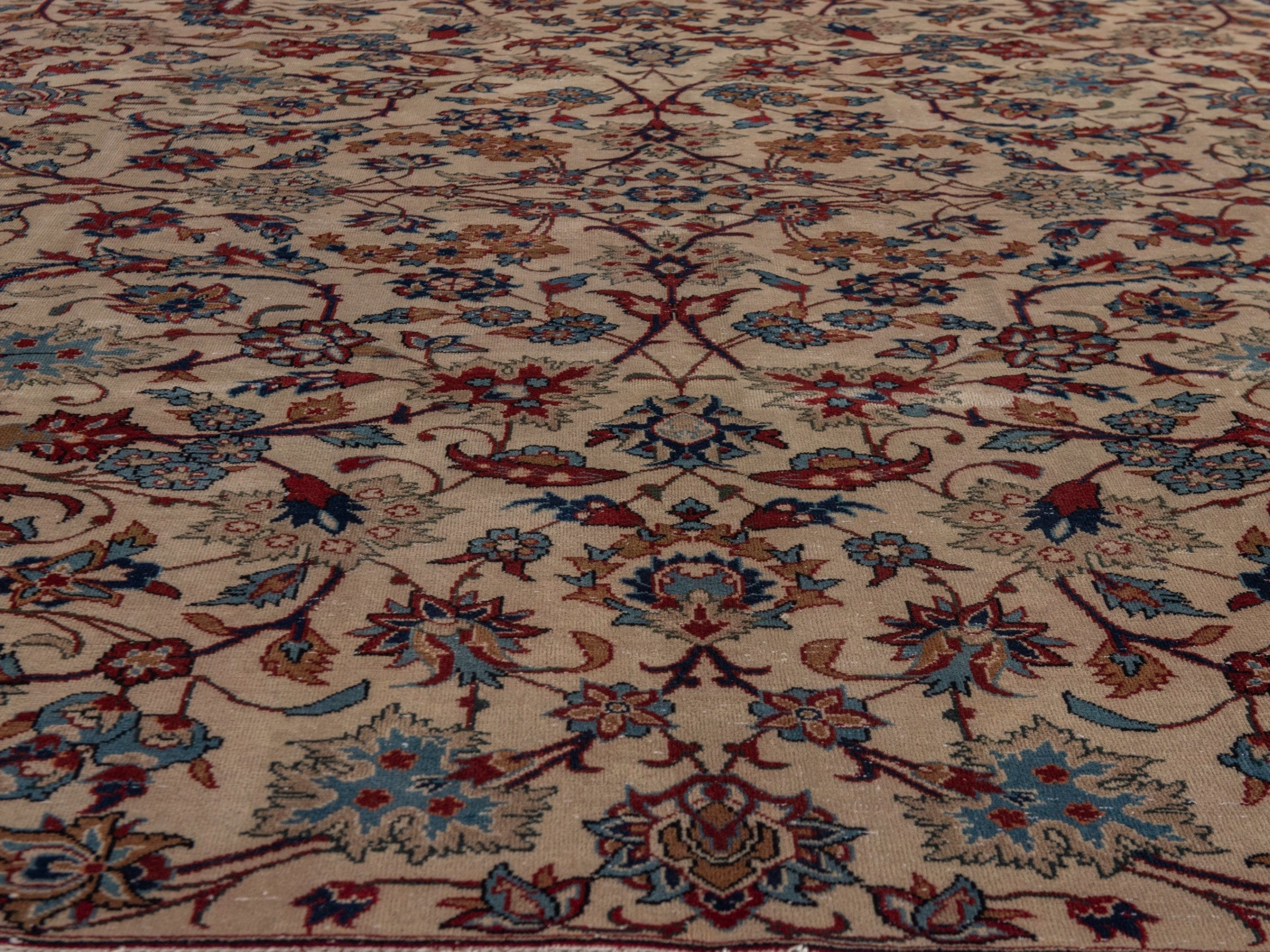 Persian Yazd area rug in cream and burgundy, view 10 of 20