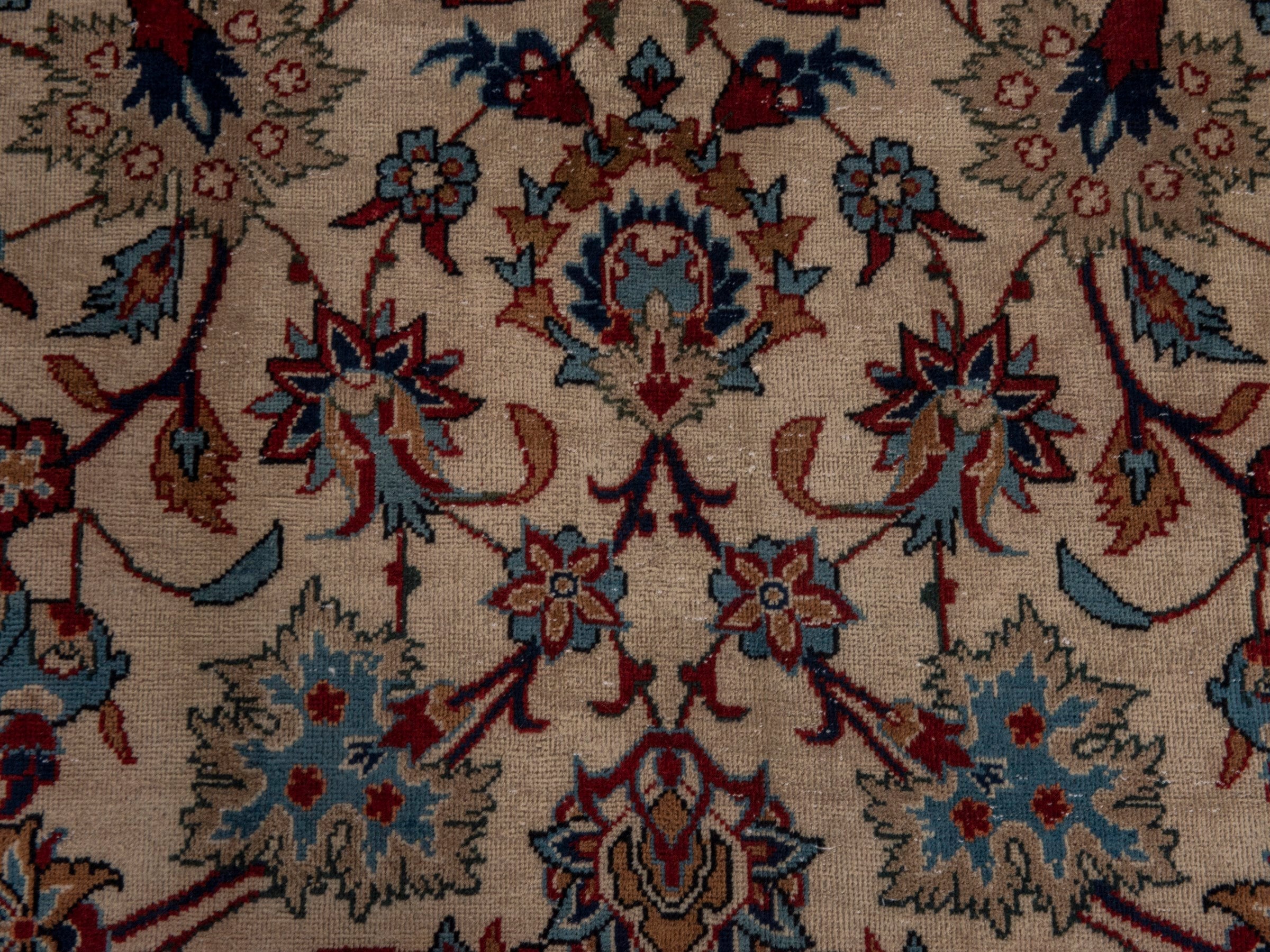 Persian Yazd area rug in cream and burgundy, view 11 of 20