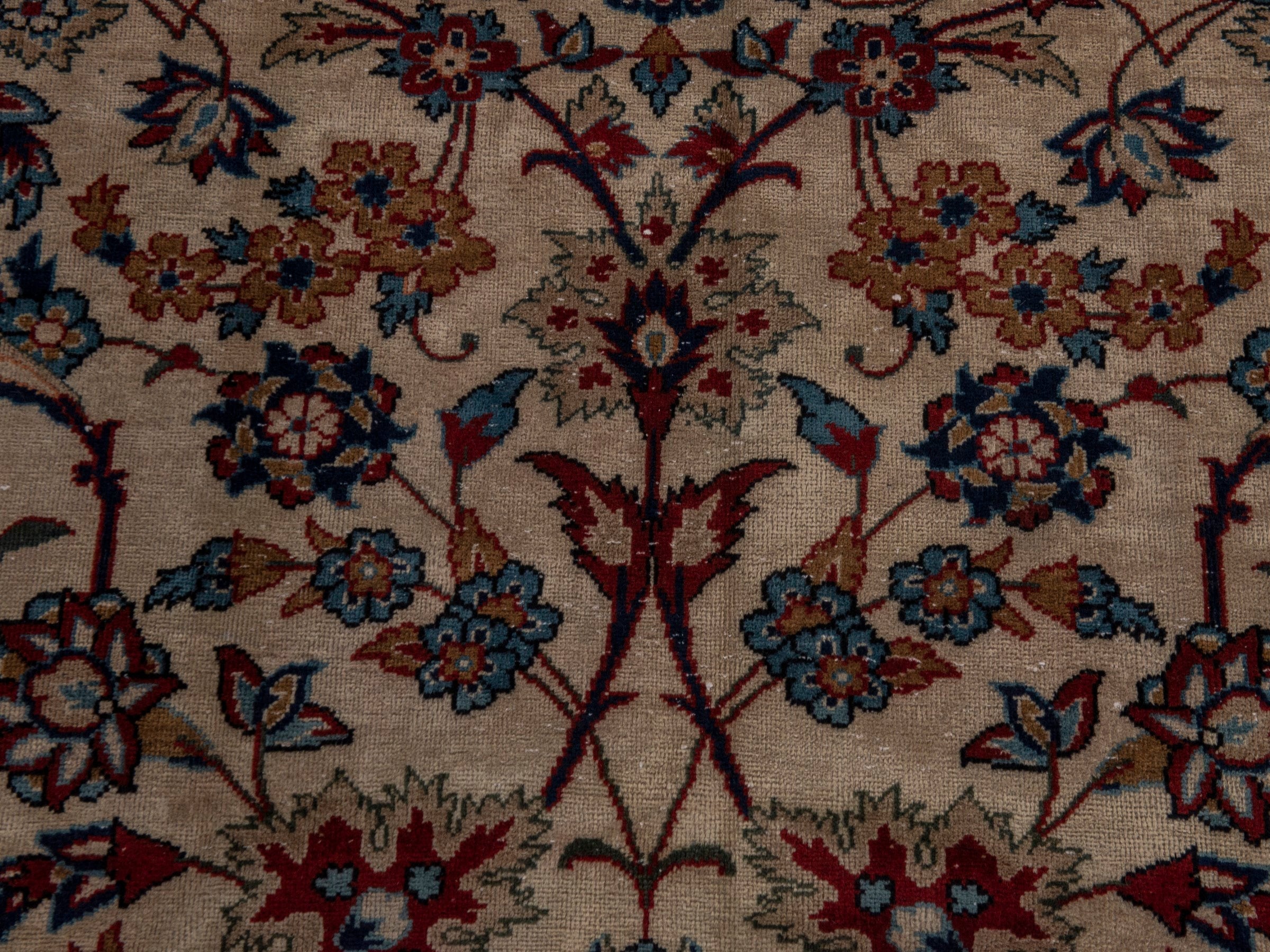 Persian Yazd area rug in cream and burgundy, view 12 of 20