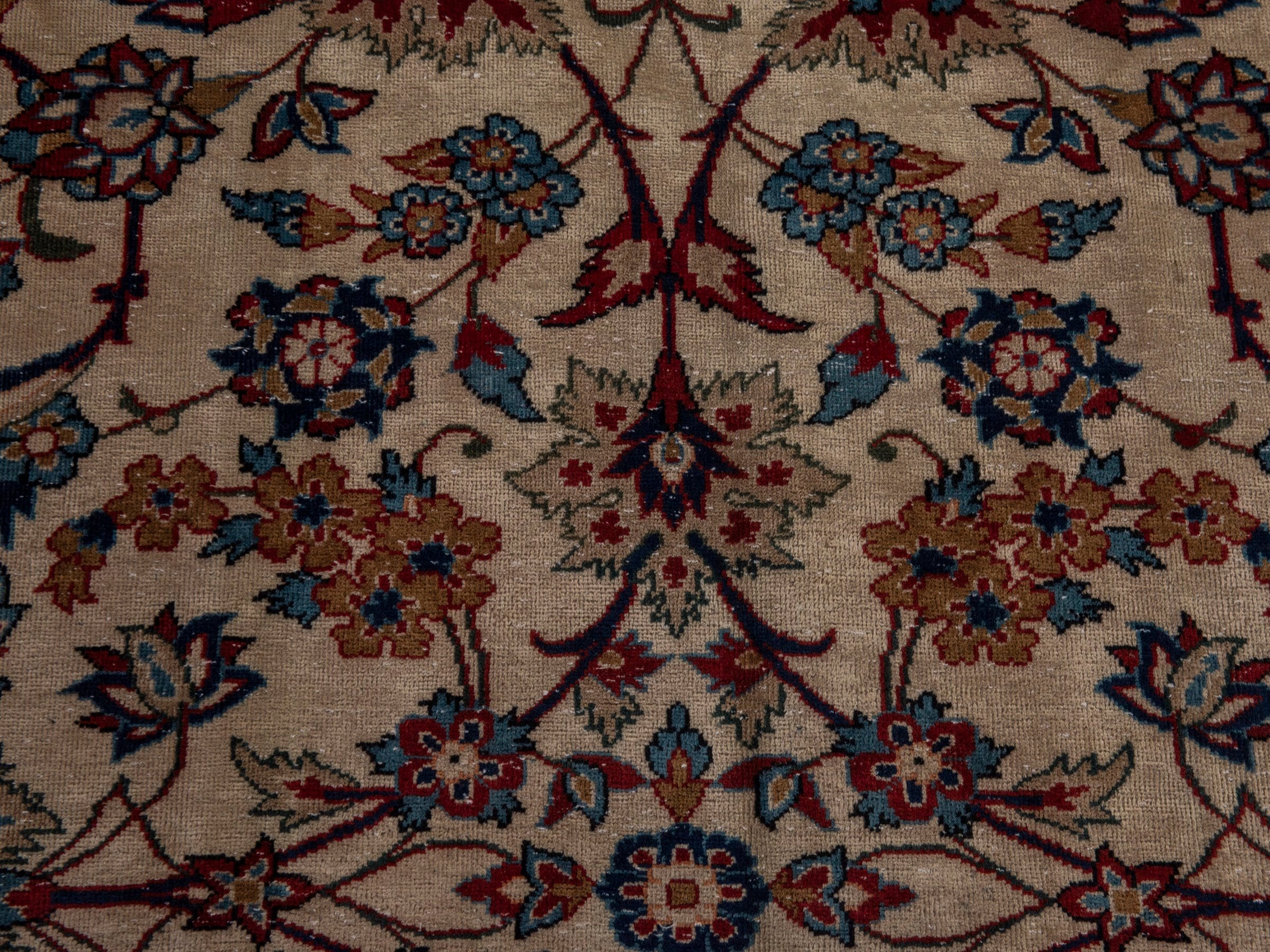 Persian Yazd area rug in cream and burgundy, view 13 of 20