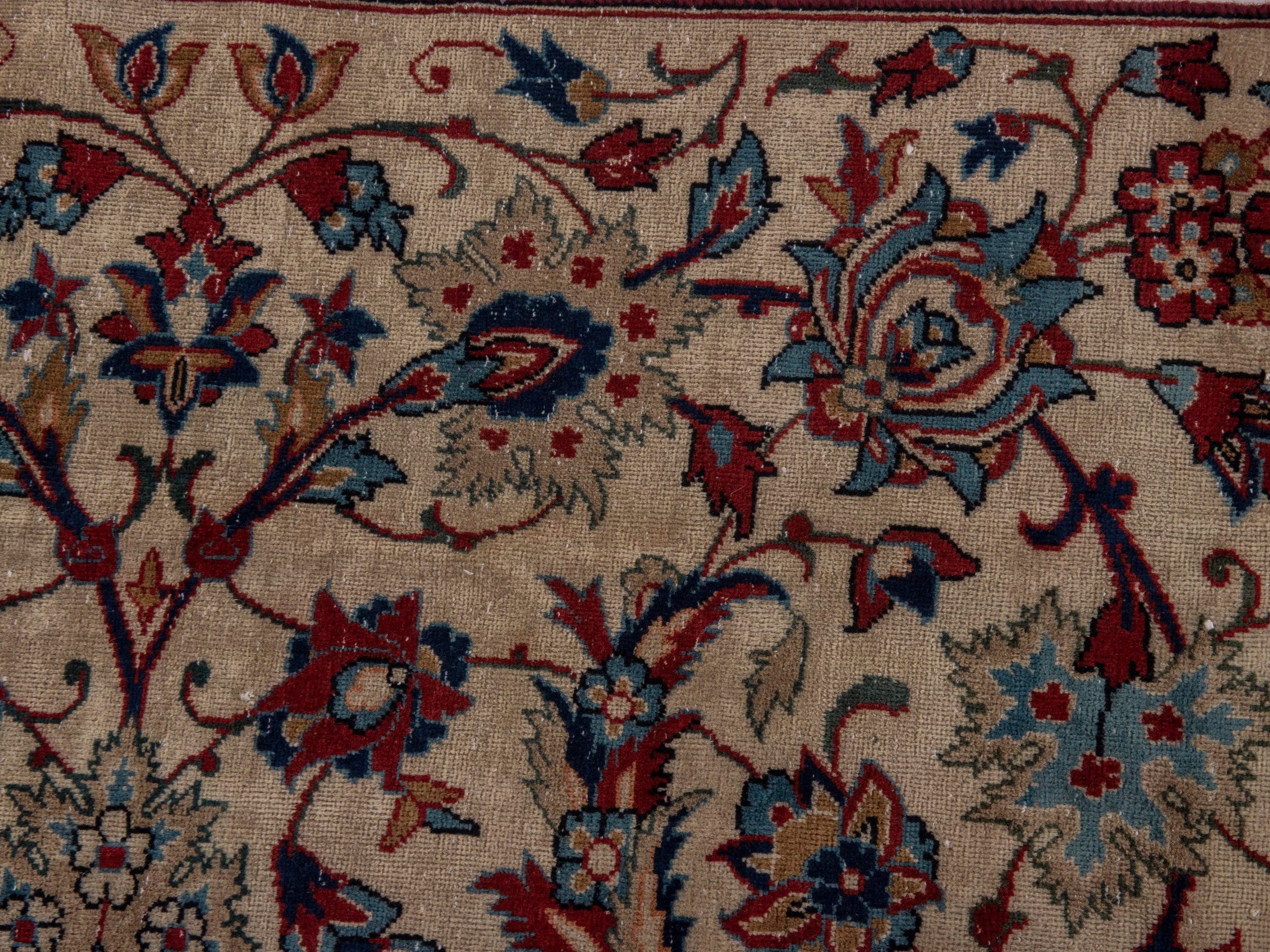 Persian Yazd area rug in cream and burgundy, view 14 of 20