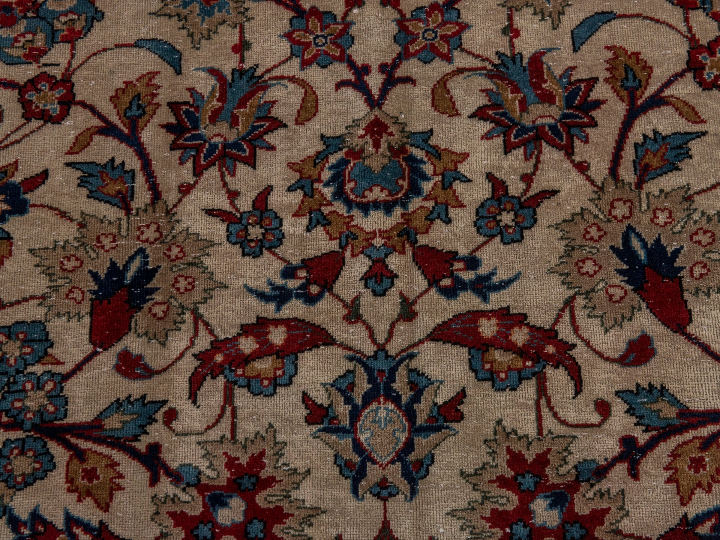 Persian Yazd area rug in cream and burgundy, view 15 of 20